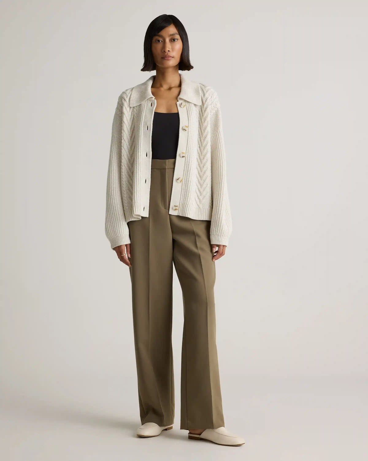 Australian Merino Wool Collared Cable Cardigan