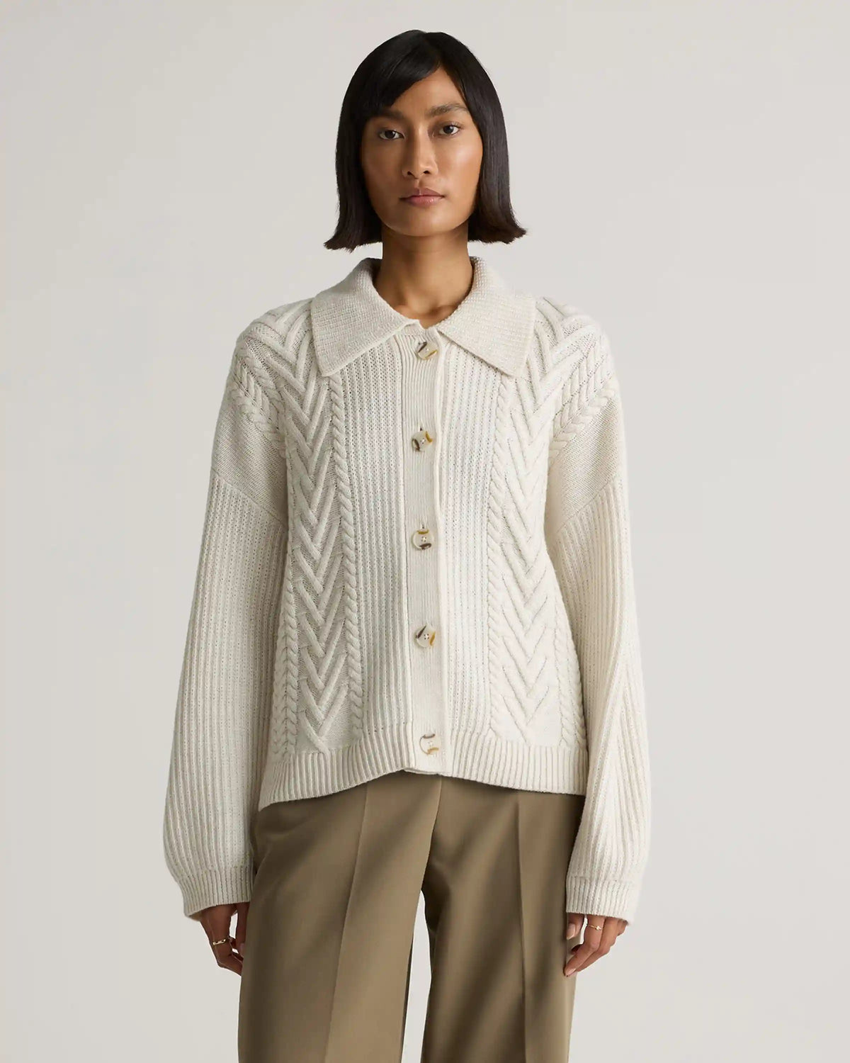 Australian Merino Wool Collared Cable Cardigan