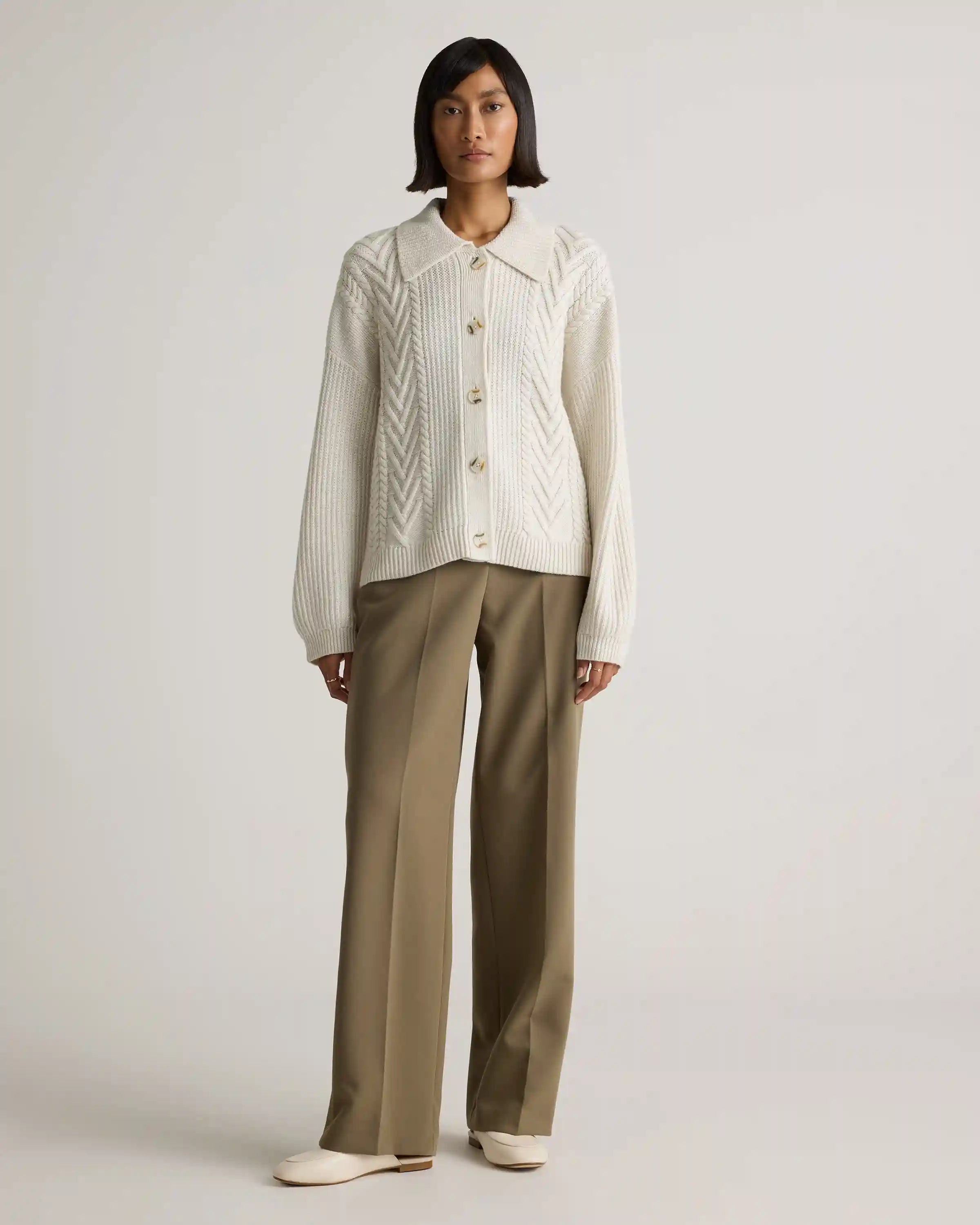 Australian Merino Wool Collared Cable Cardigan