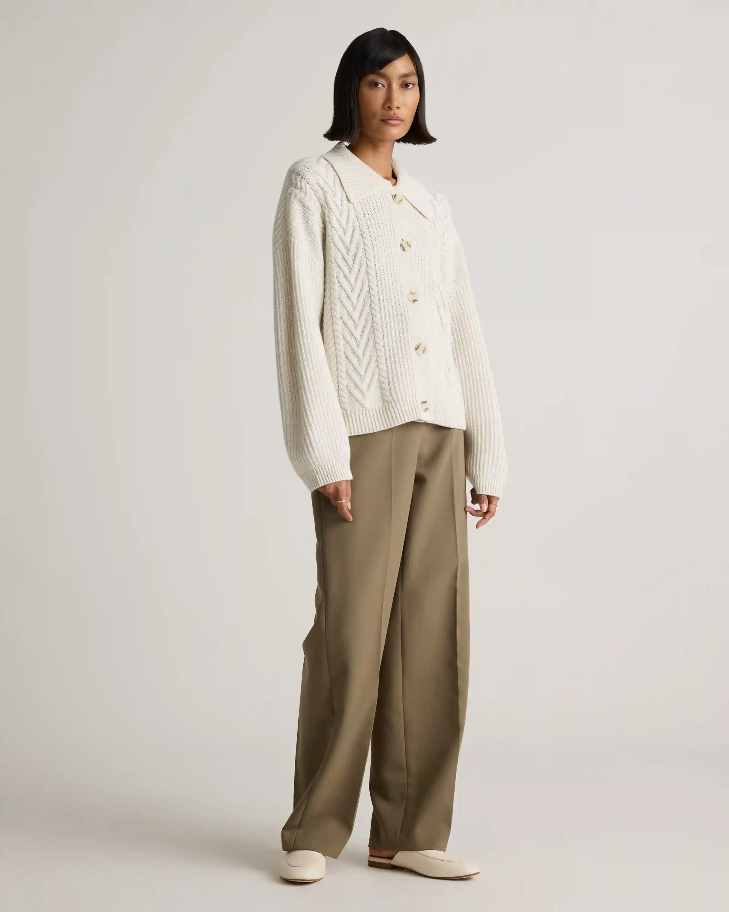 Australian Merino Wool Collared Cable Cardigan