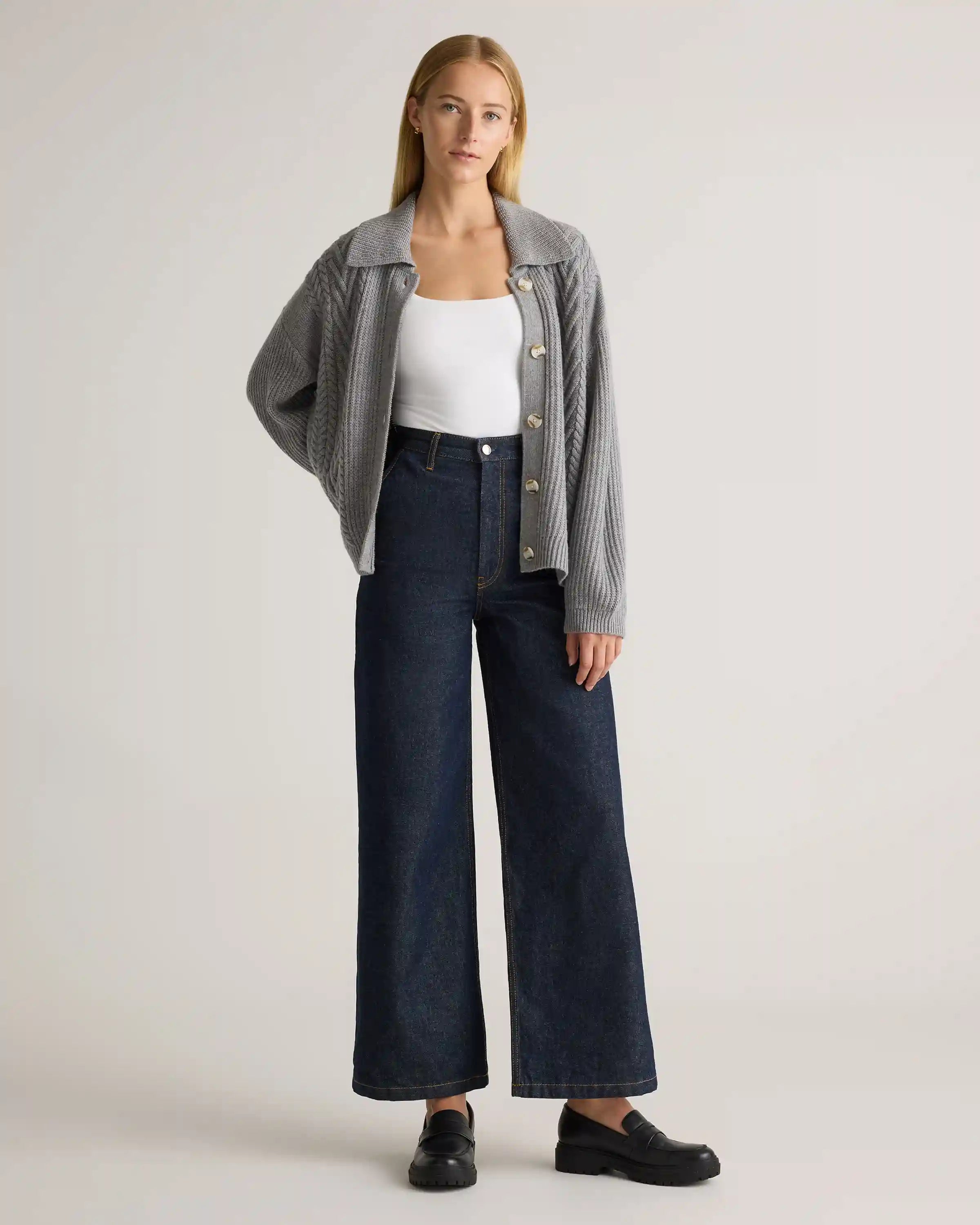 Australian Merino Wool Collared Cable Cardigan
