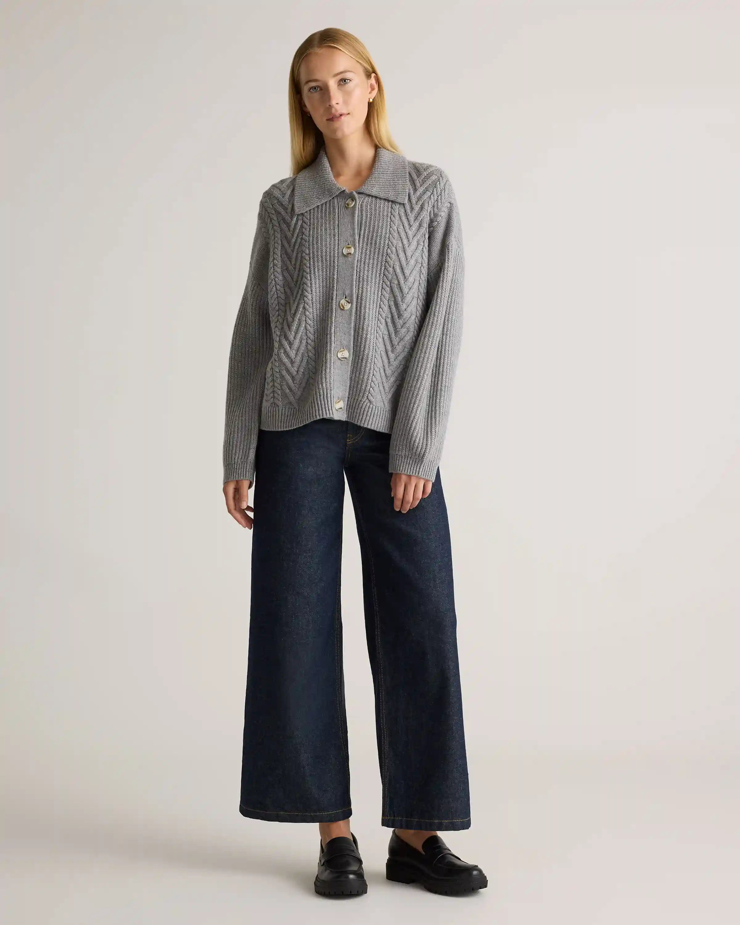 Australian Merino Wool Collared Cable Cardigan