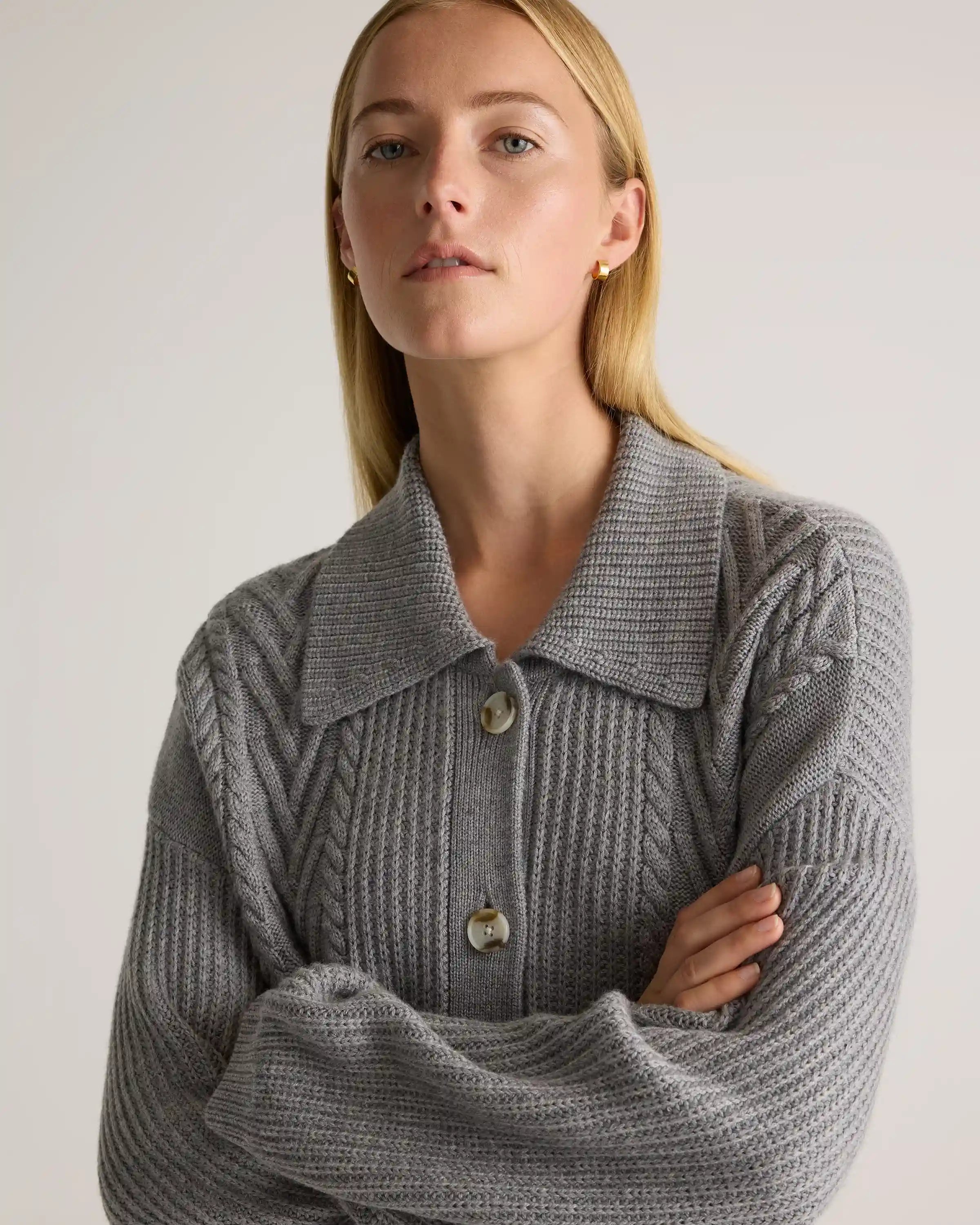 Australian Merino Wool Collared Cable Cardigan