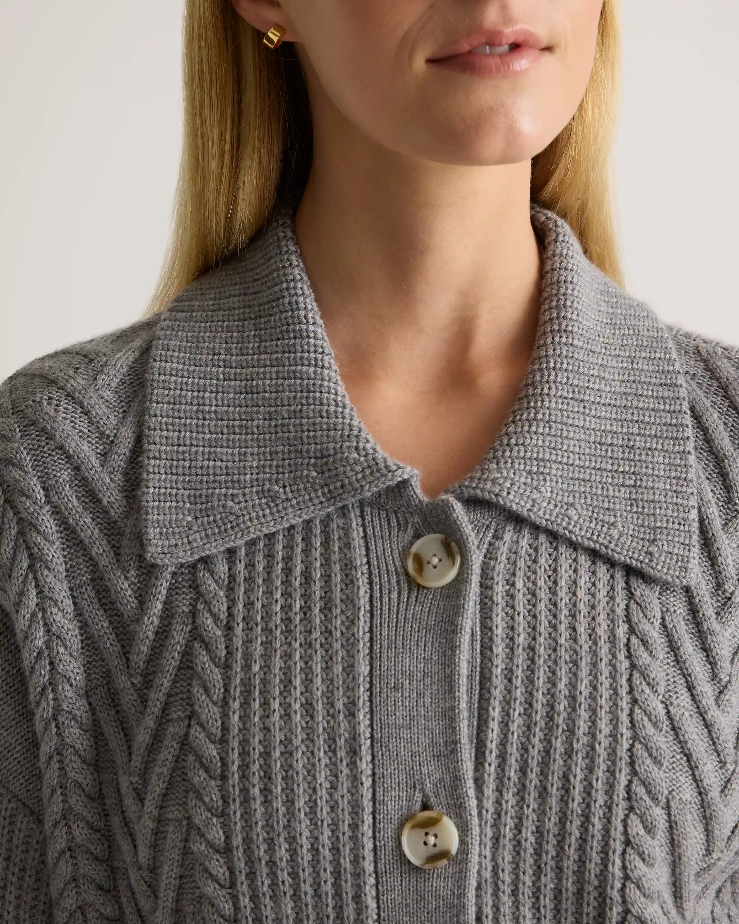 Australian Merino Wool Collared Cable Cardigan