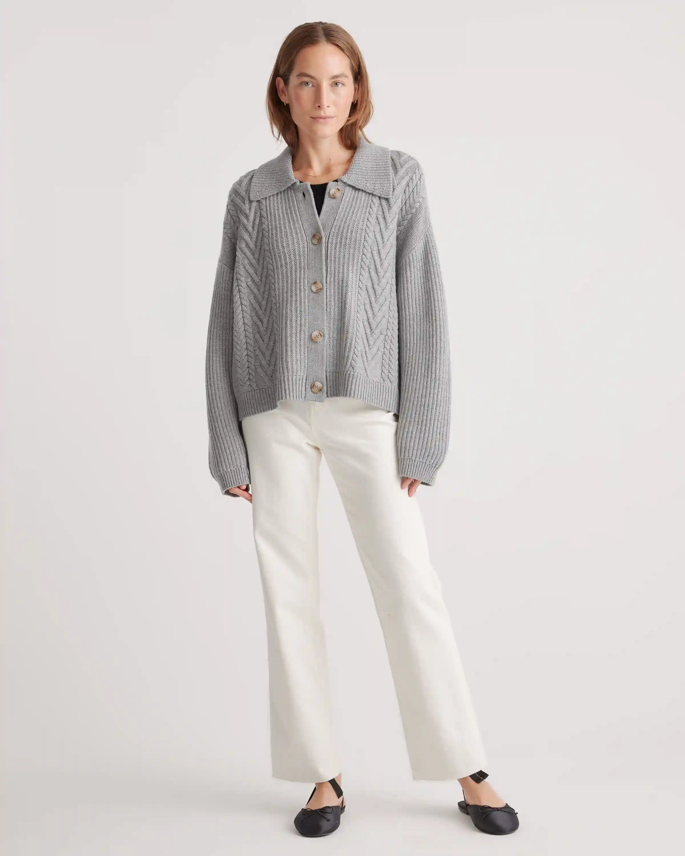 Australian Merino Wool Collared Cable Cardigan