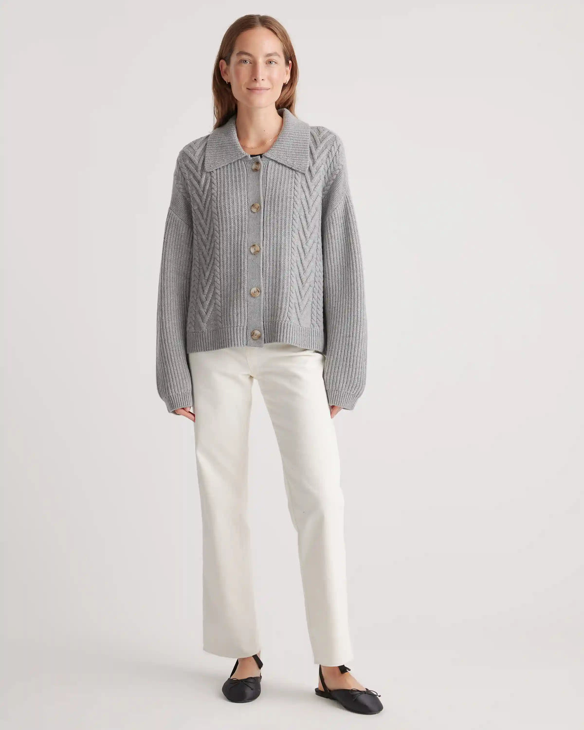 Australian Merino Wool Collared Cable Cardigan