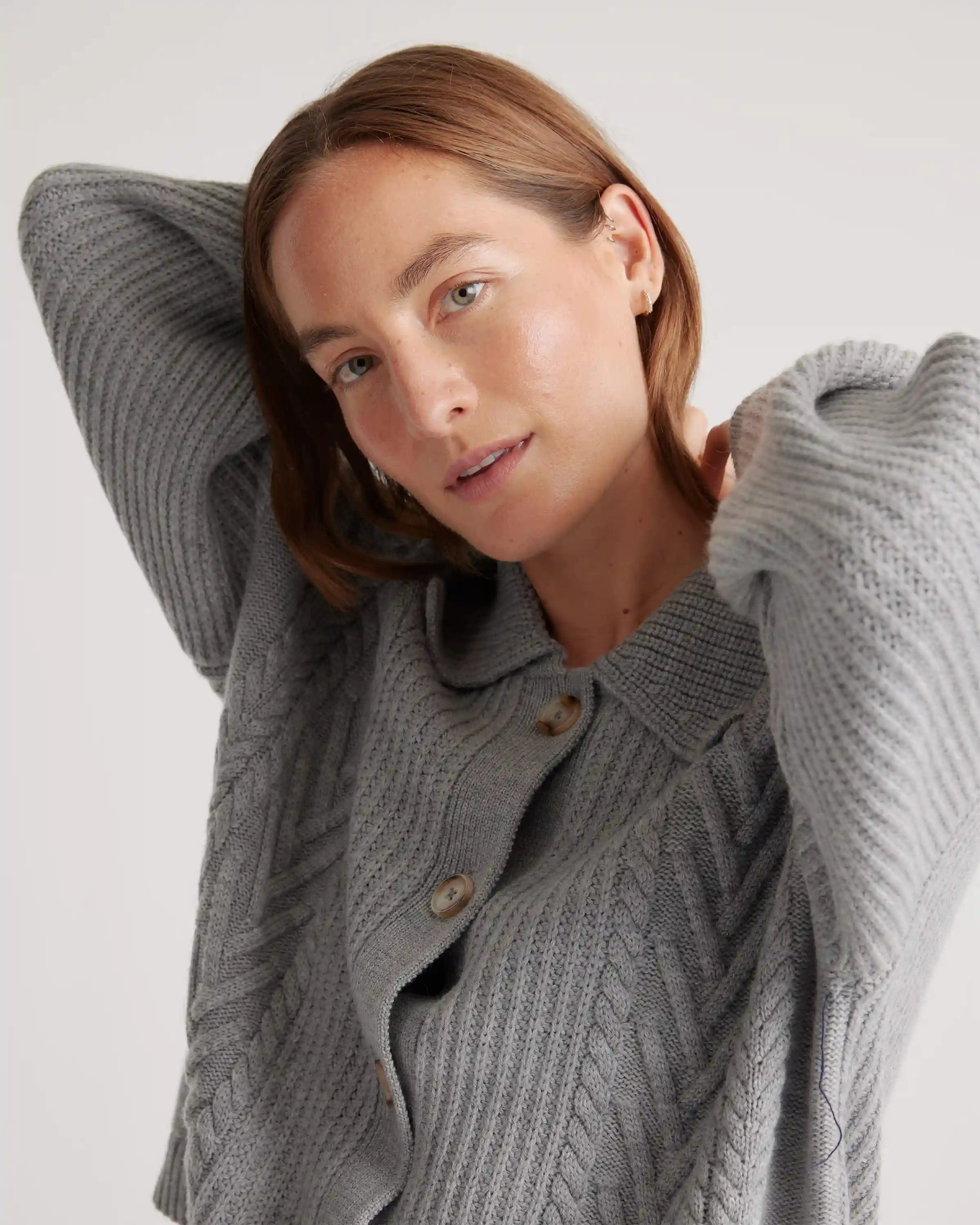 Australian Merino Wool Collared Cable Cardigan