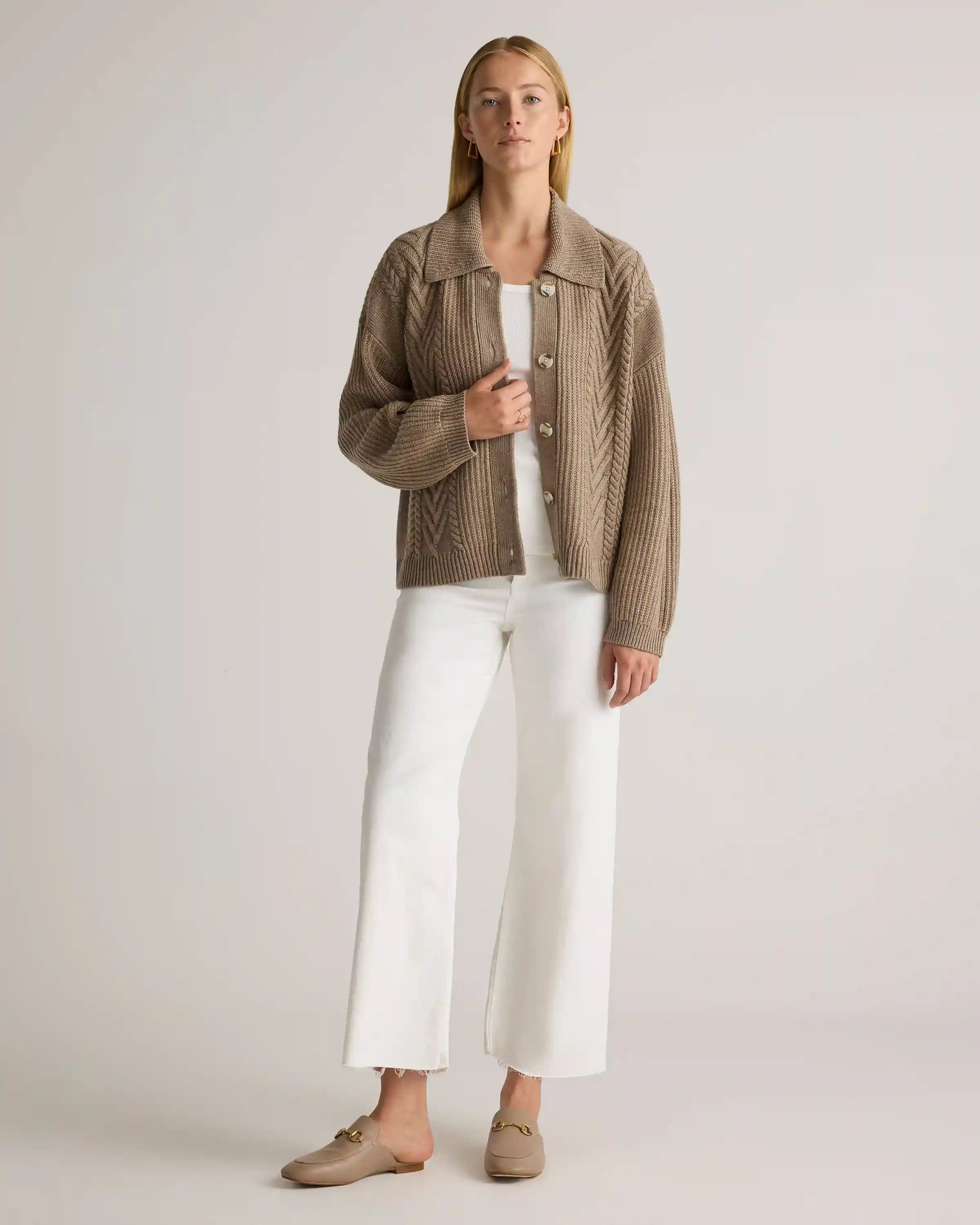 Australian Merino Wool Collared Cable Cardigan