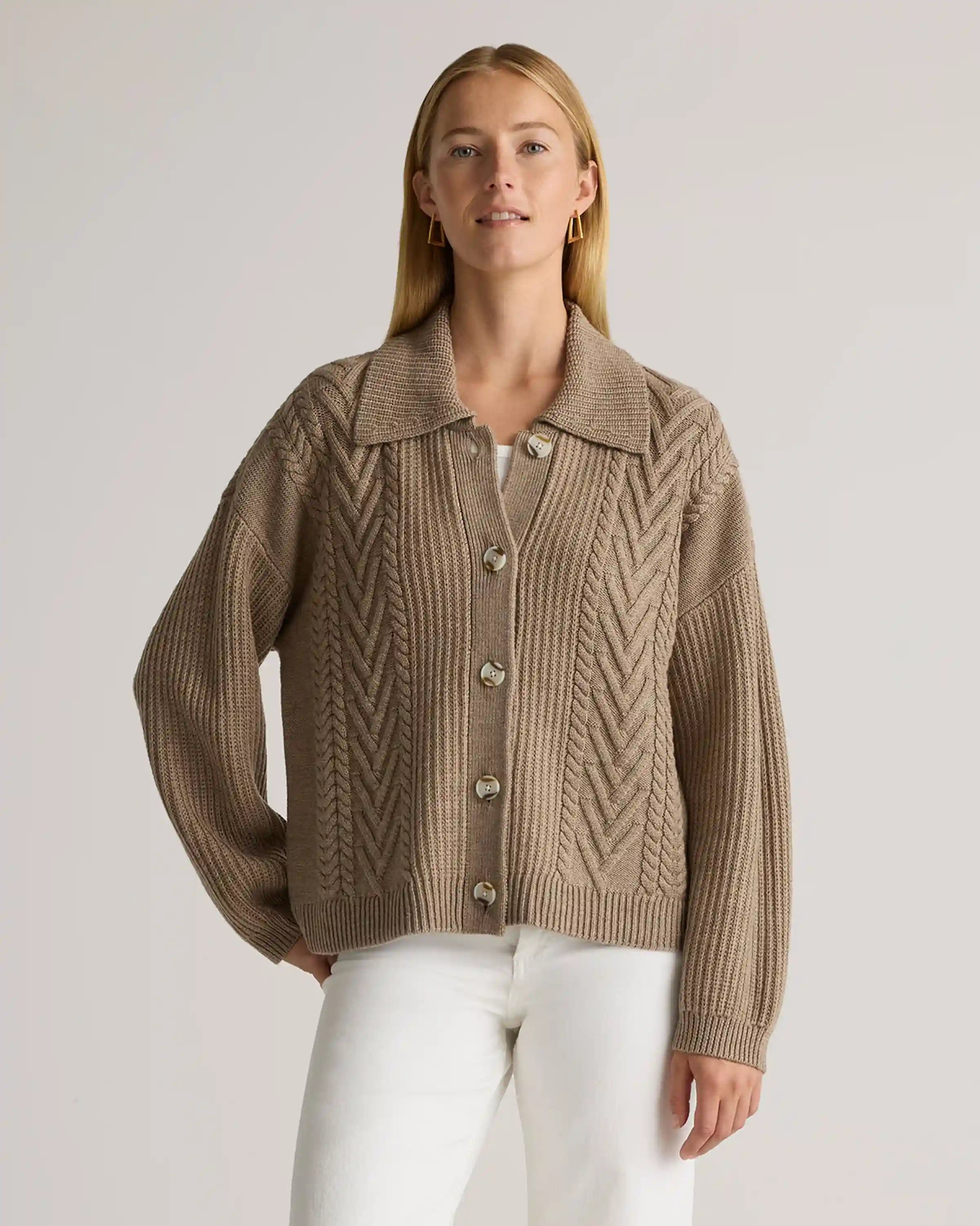 Australian Merino Wool Collared Cable Cardigan