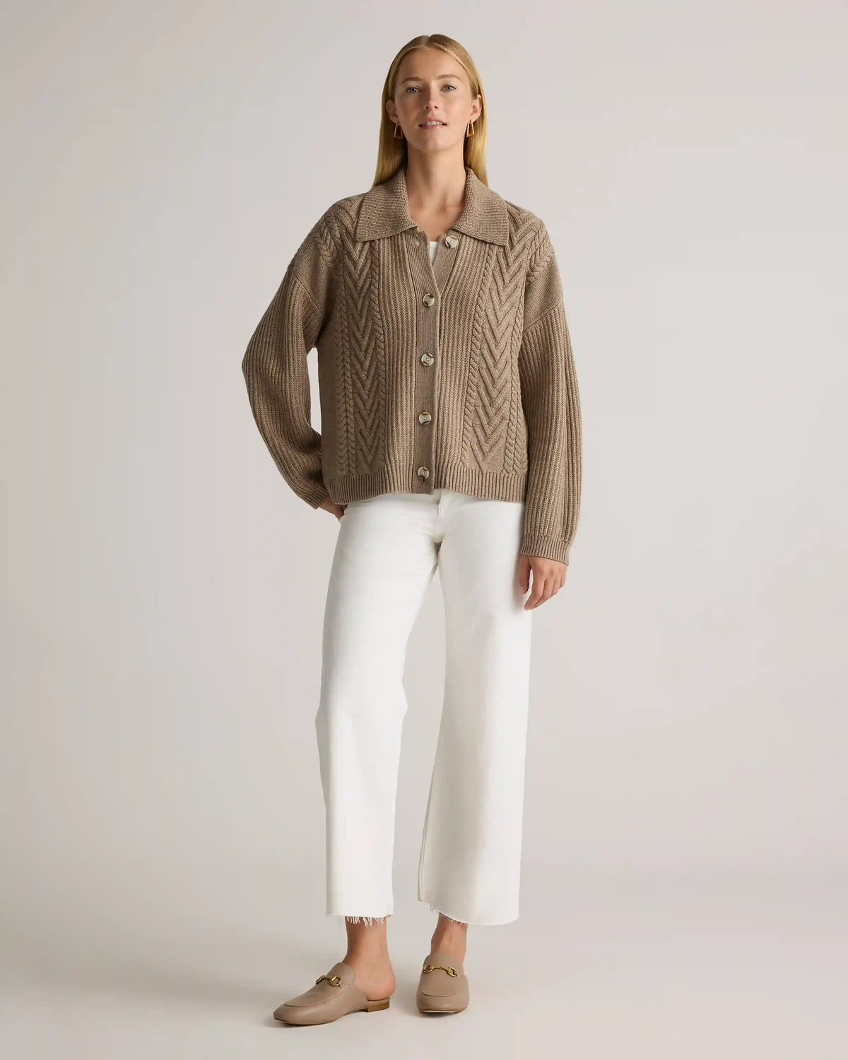 Australian Merino Wool Collared Cable Cardigan