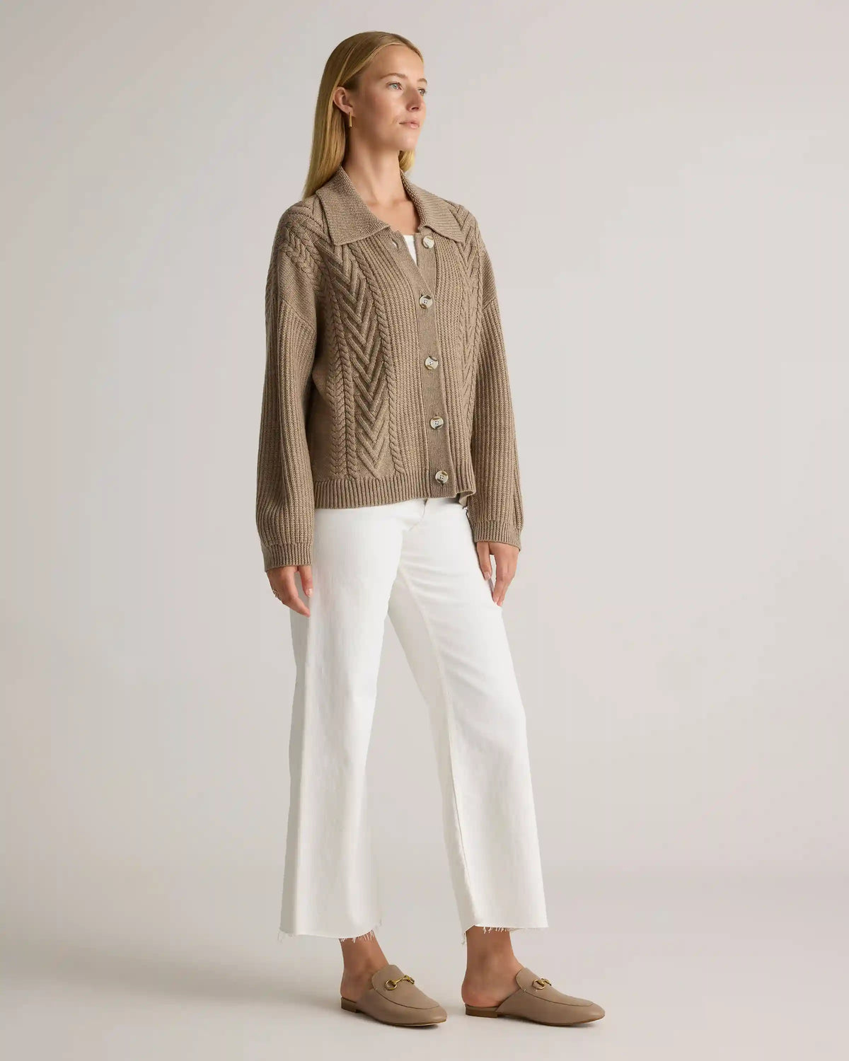 Australian Merino Wool Collared Cable Cardigan