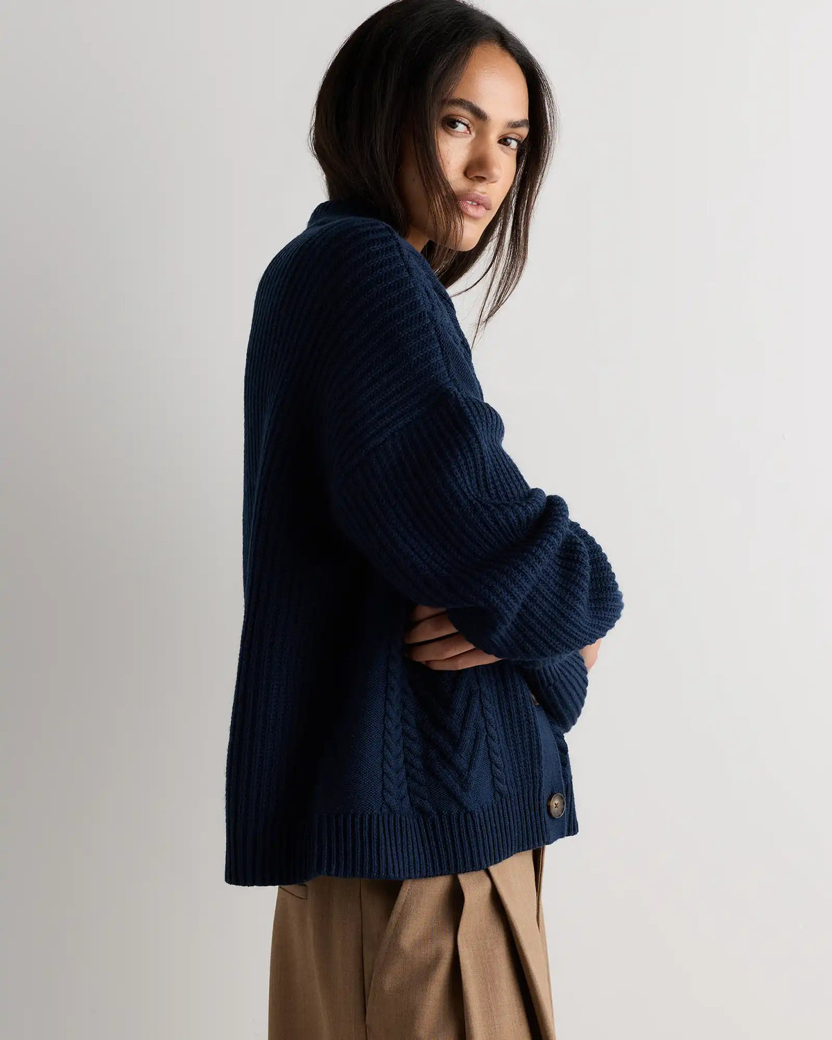 Australian Merino Wool Collared Cable Cardigan
