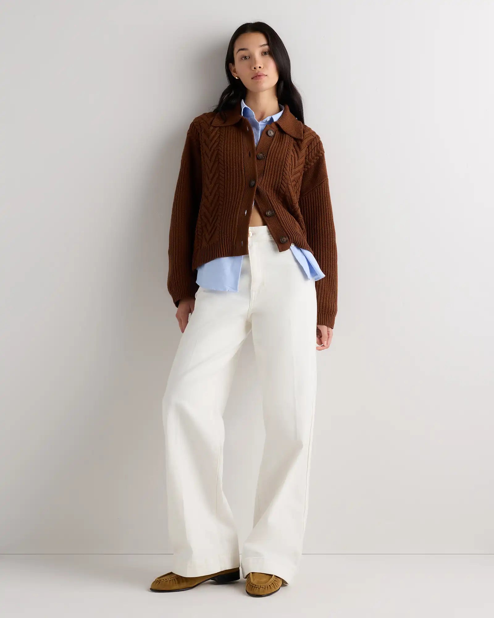 Australian Merino Wool Collared Cable Cardigan