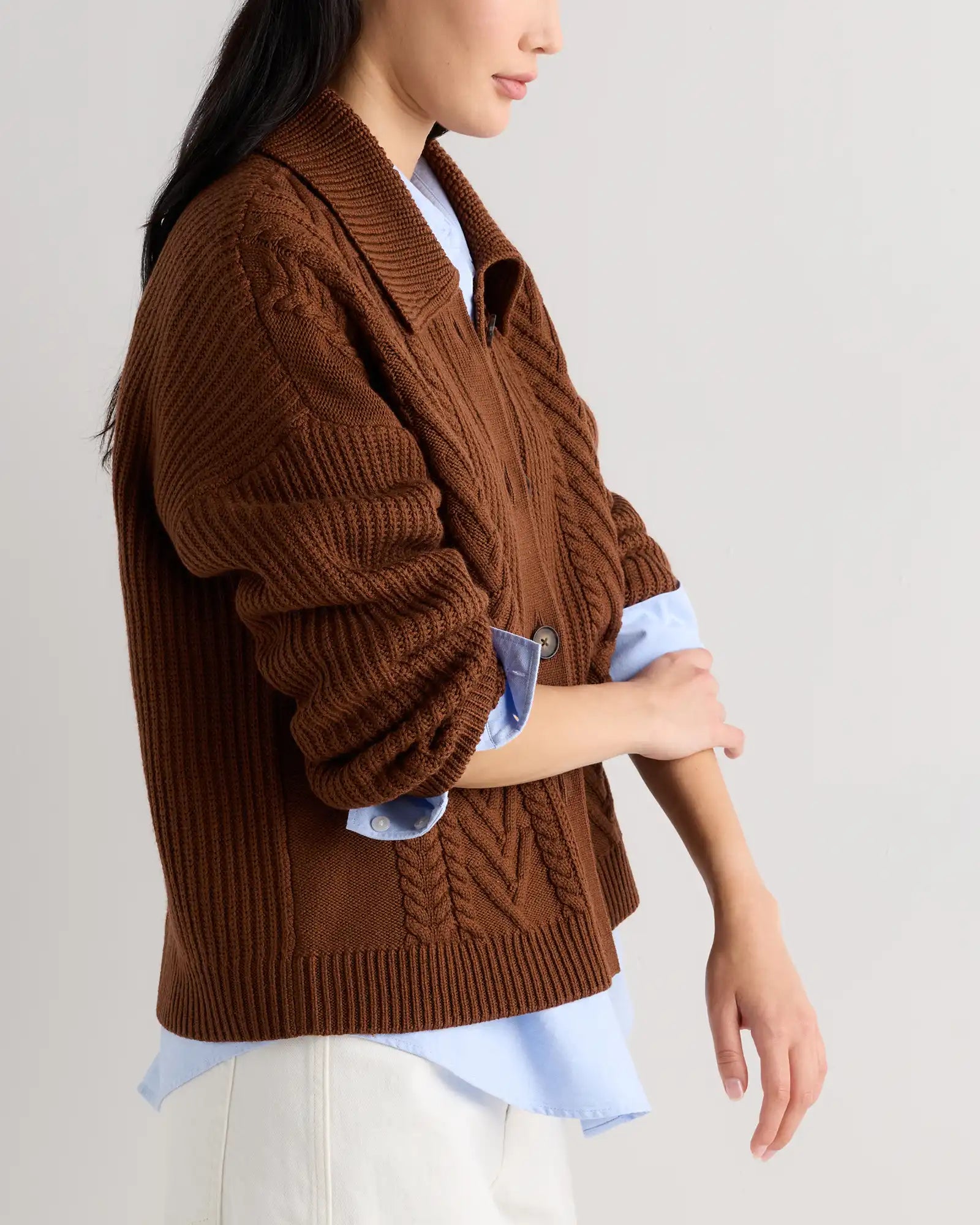 Australian Merino Wool Collared Cable Cardigan