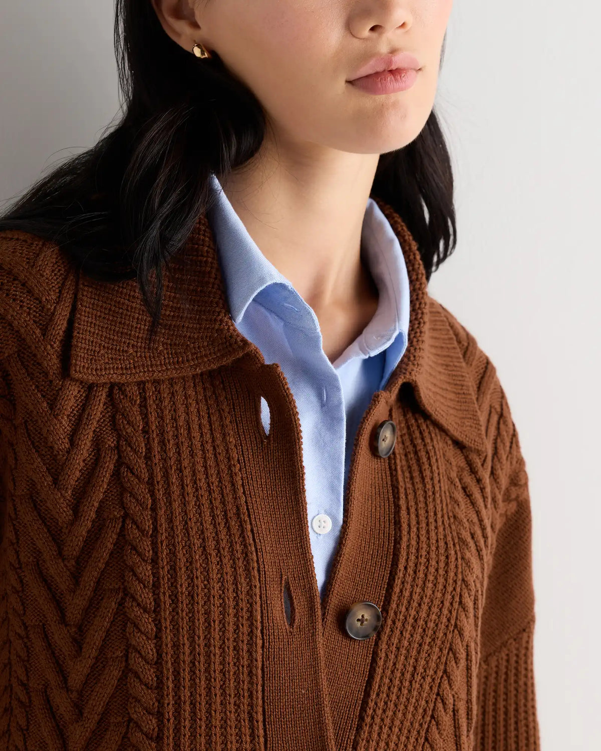 Australian Merino Wool Collared Cable Cardigan