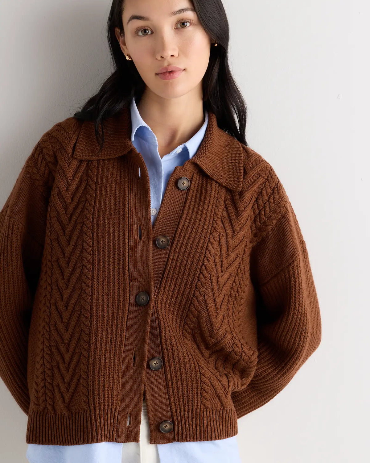 Australian Merino Wool Collared Cable Cardigan