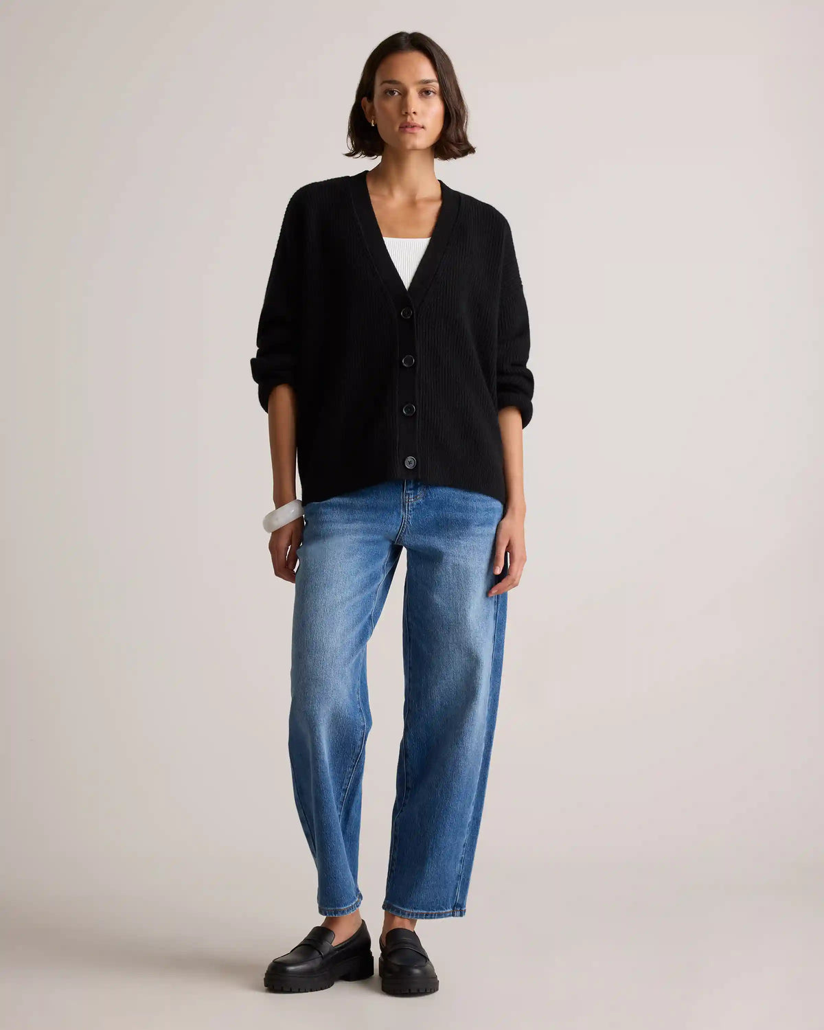 Mongolian Cashmere Fisherman Boxy Cropped Cardigan Sweater