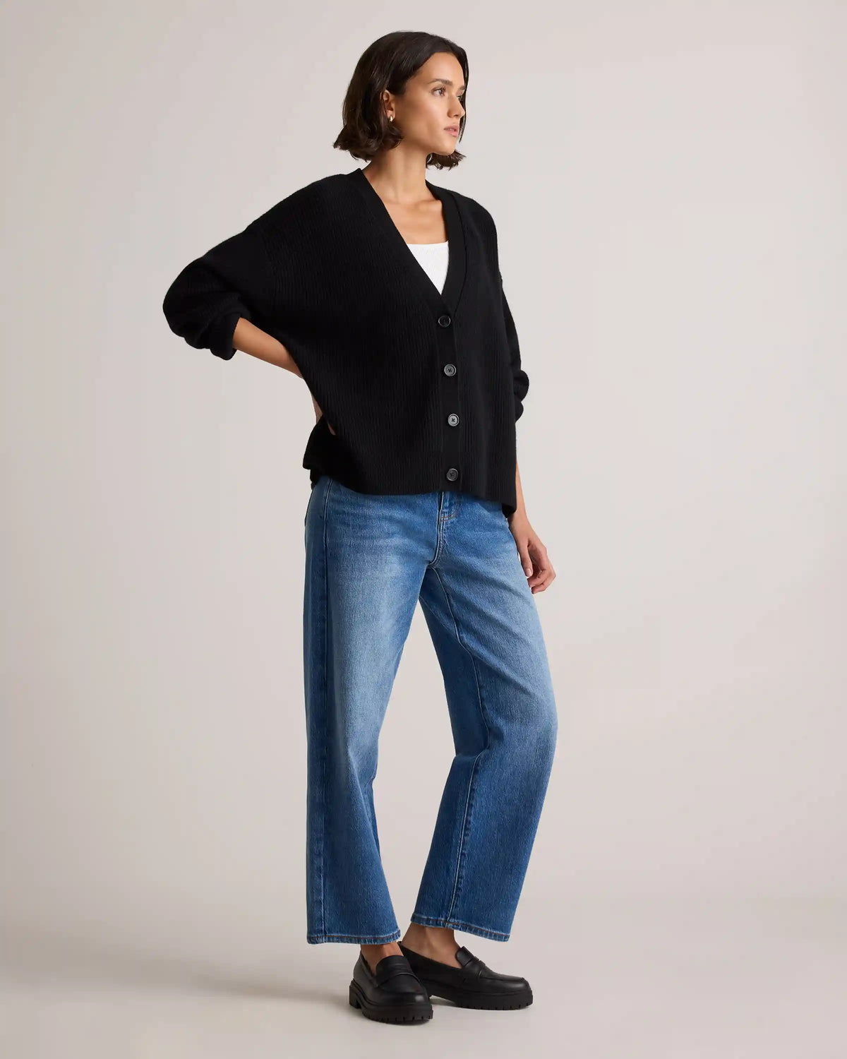Mongolian Cashmere Fisherman Boxy Cropped Cardigan Sweater