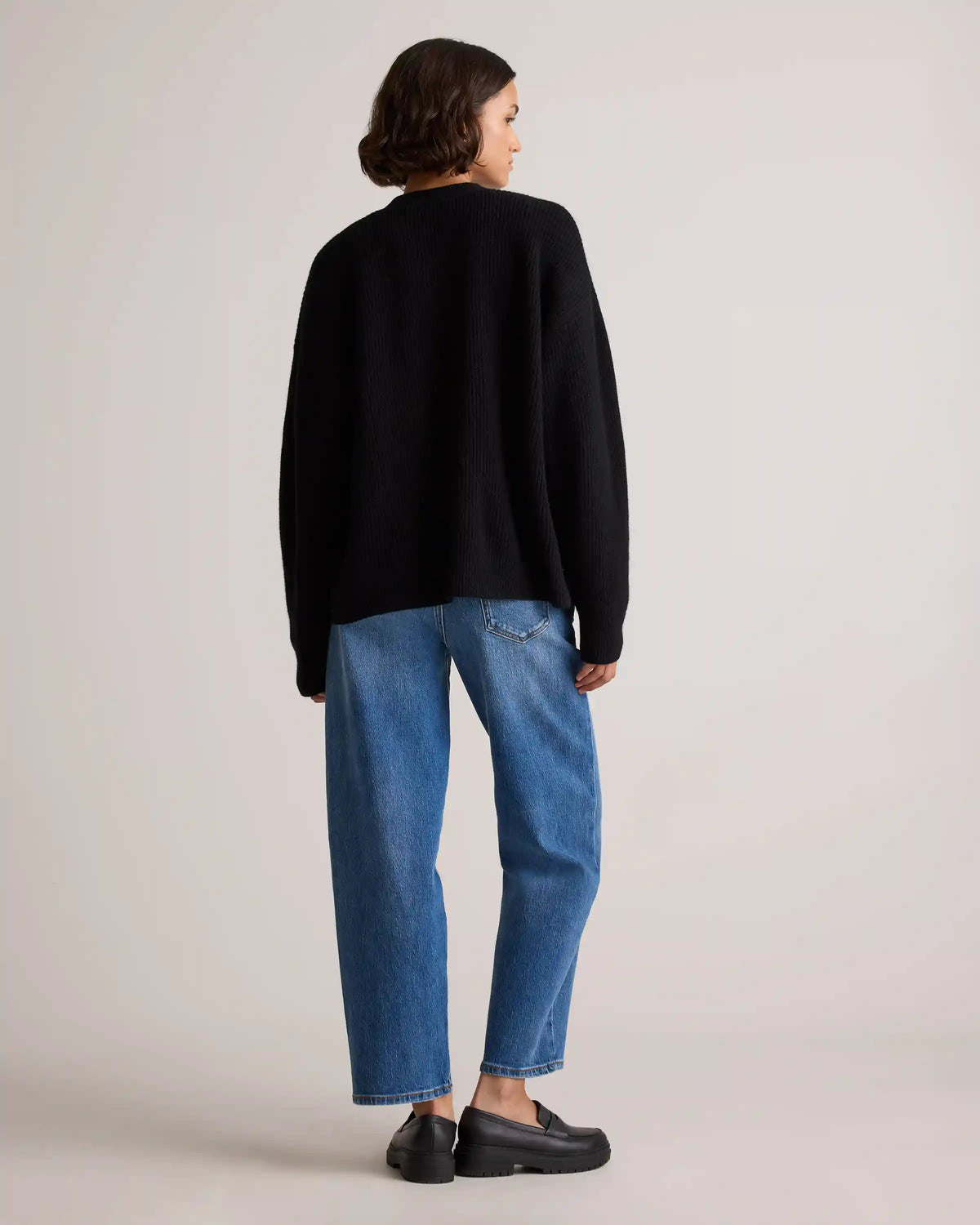 Mongolian Cashmere Fisherman Boxy Cropped Cardigan Sweater