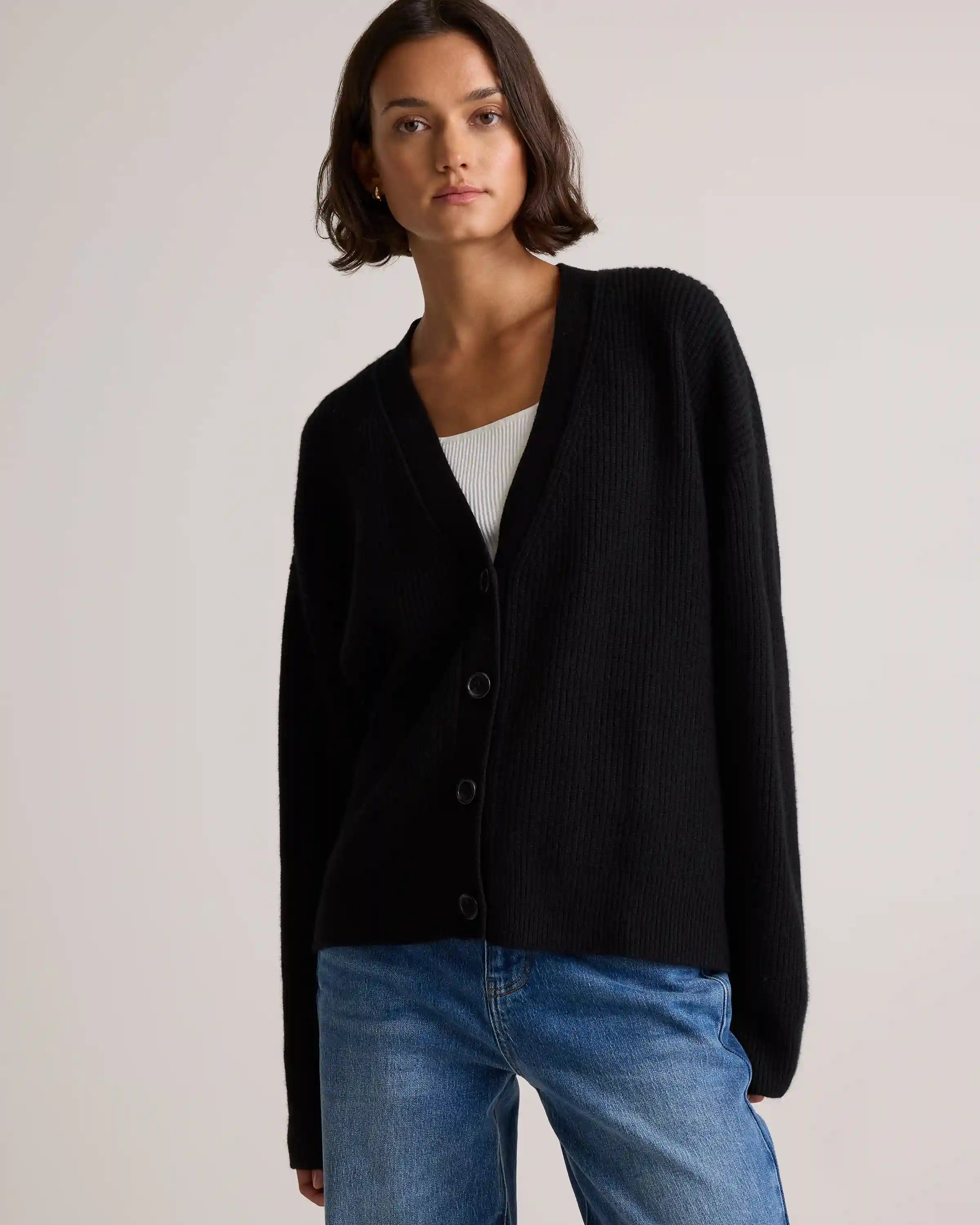 Mongolian Cashmere Fisherman Boxy Cropped Cardigan Sweater