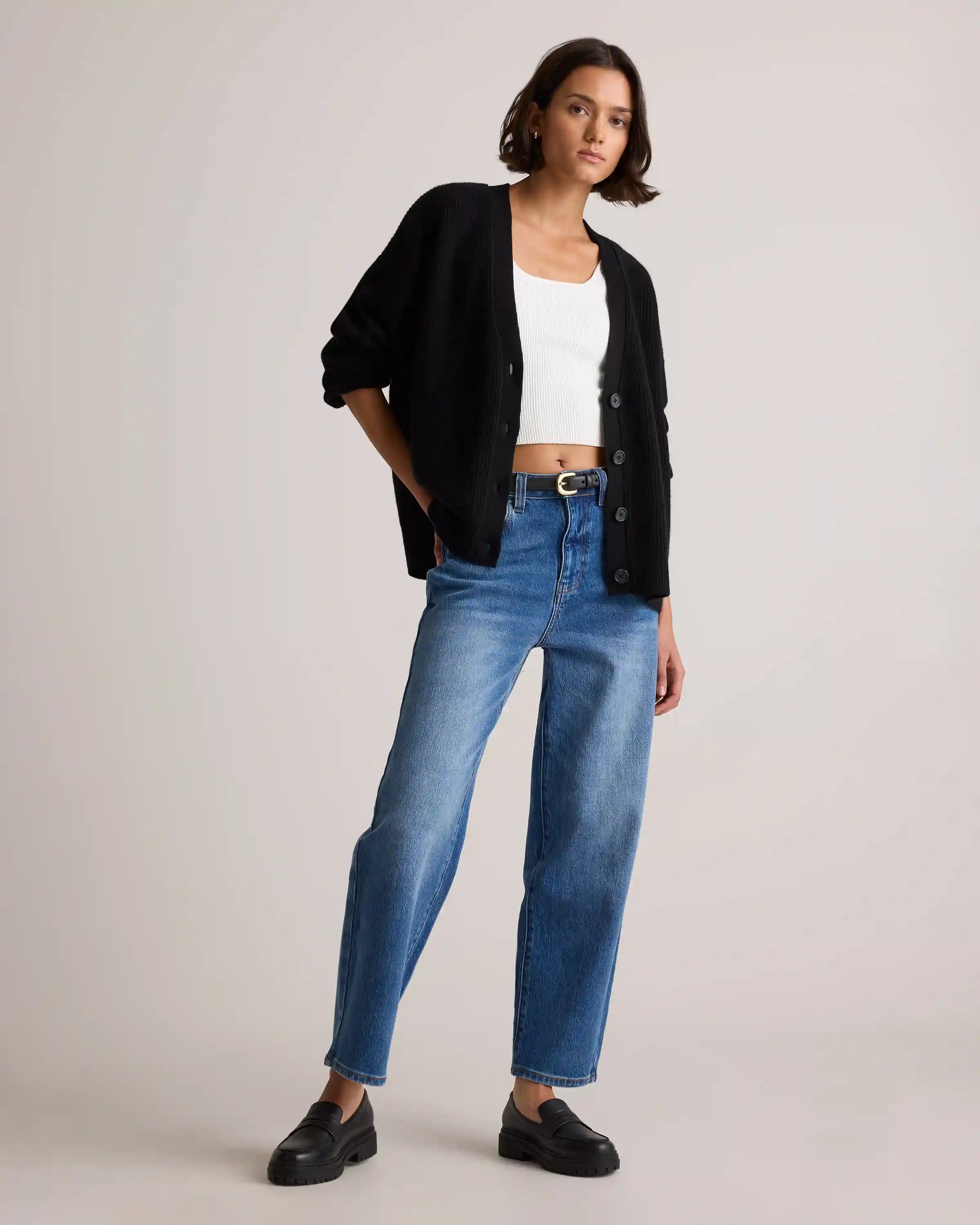 Mongolian Cashmere Fisherman Boxy Cropped Cardigan Sweater