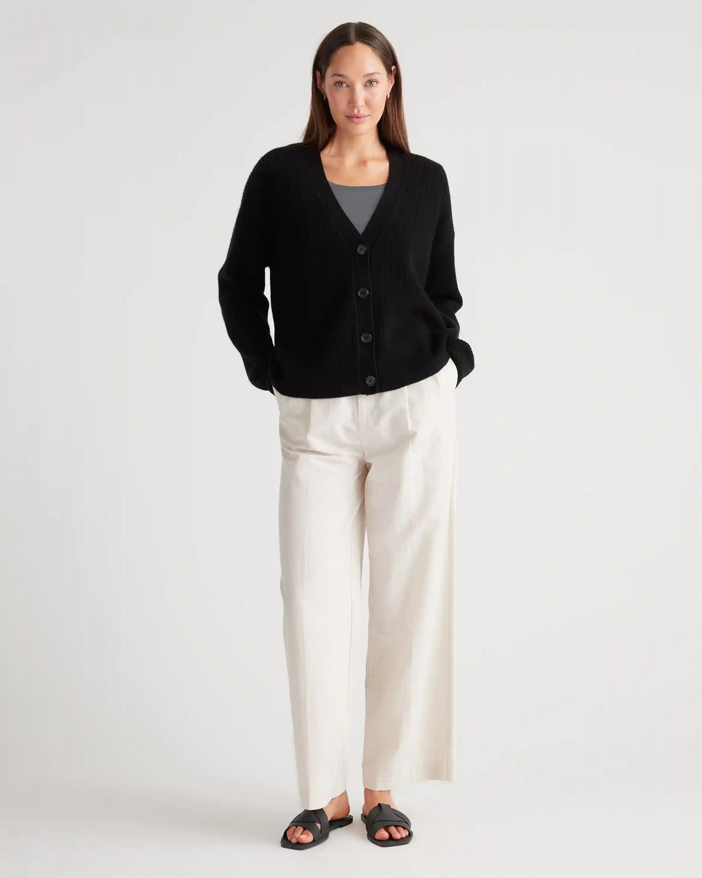 Mongolian Spring Cashmere Fisherman Boxy Cropped Cardigan Sweater