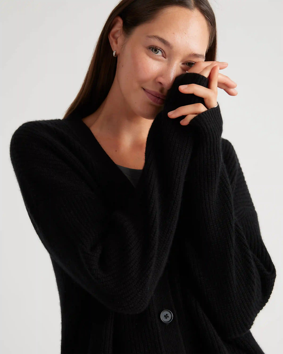 Mongolian Spring Cashmere Fisherman Boxy Cropped Cardigan Sweater