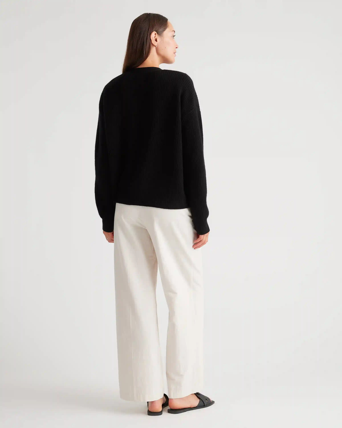 Mongolian Spring Cashmere Fisherman Boxy Cropped Cardigan Sweater
