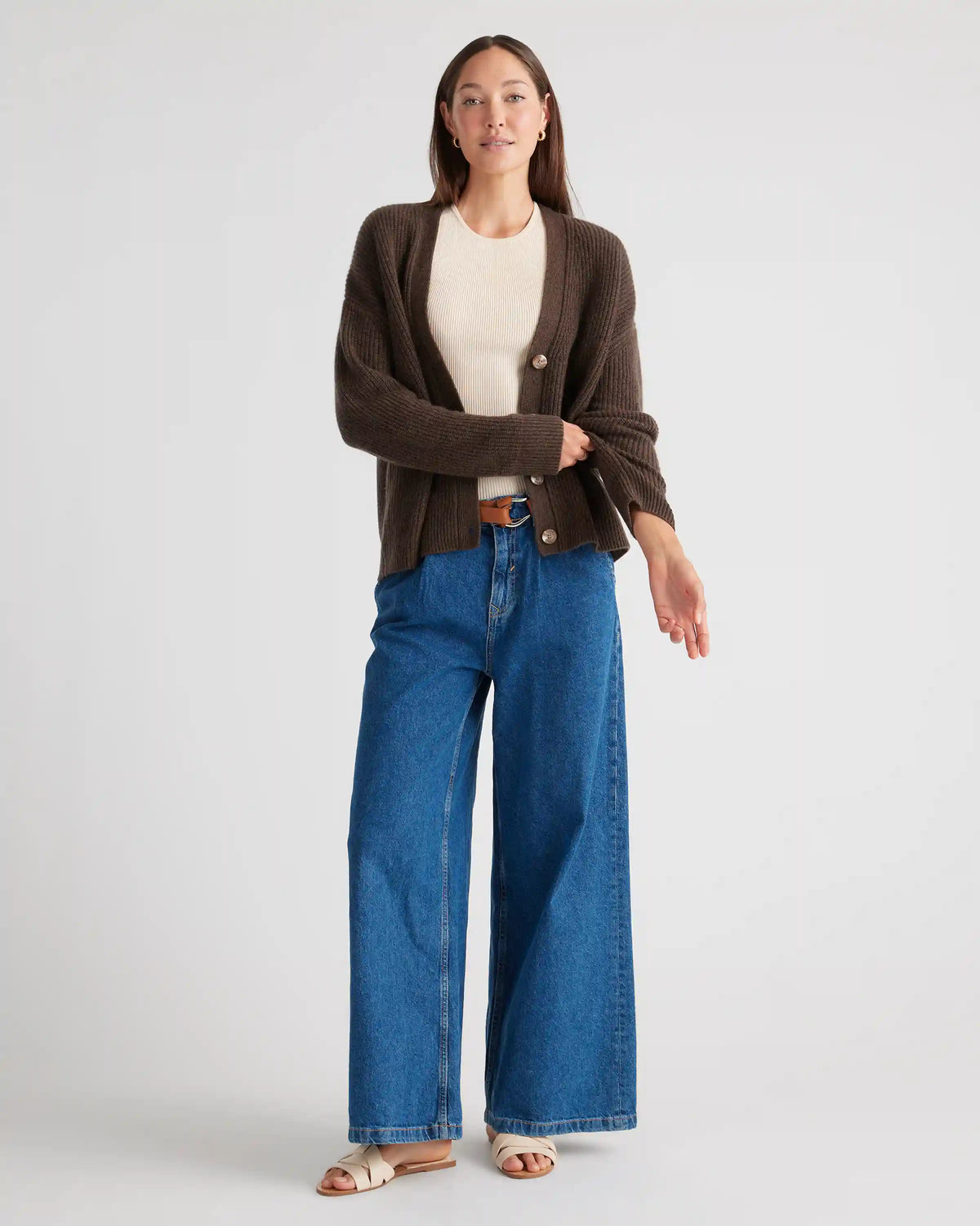 Mongolian Spring Cashmere Fisherman Boxy Cropped Cardigan Sweater