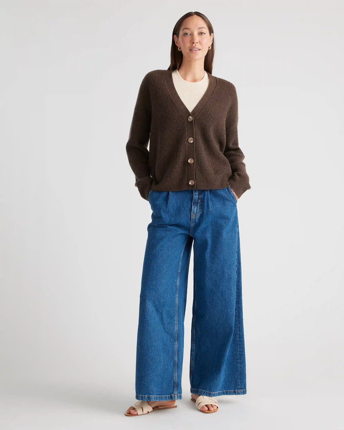 Mongolian Spring Cashmere Fisherman Boxy Cropped Cardigan Sweater