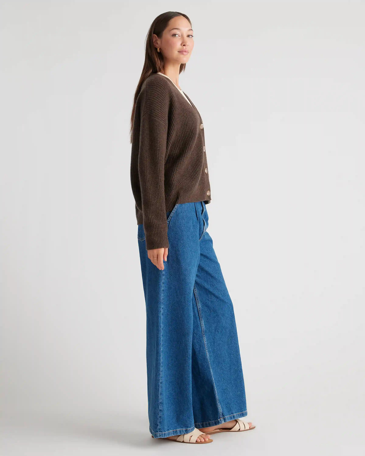 Mongolian Spring Cashmere Fisherman Boxy Cropped Cardigan Sweater