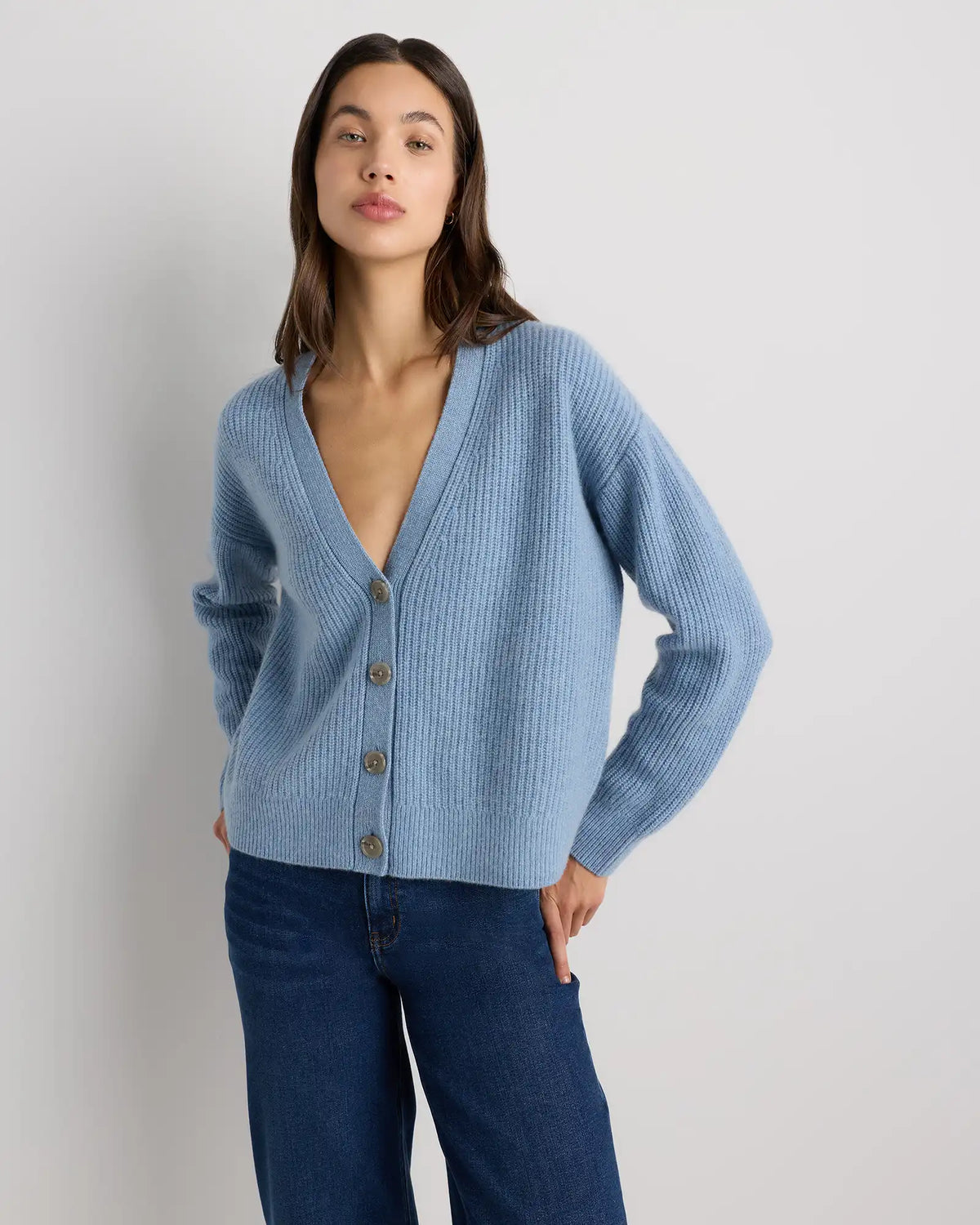 Mongolian Cashmere Fisherman Boxy Cropped Cardigan Sweater