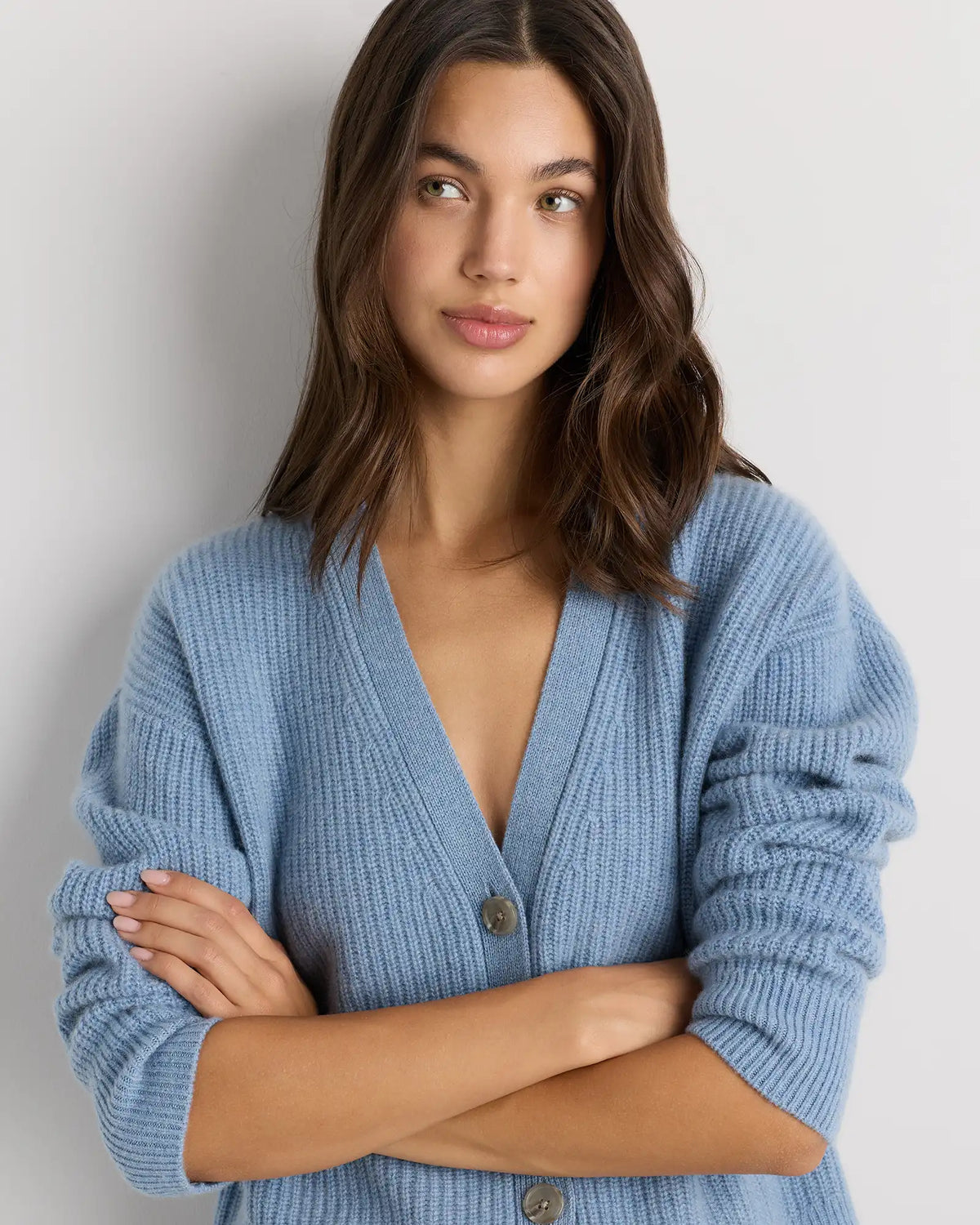 Mongolian Cashmere Fisherman Boxy Cropped Cardigan Sweater