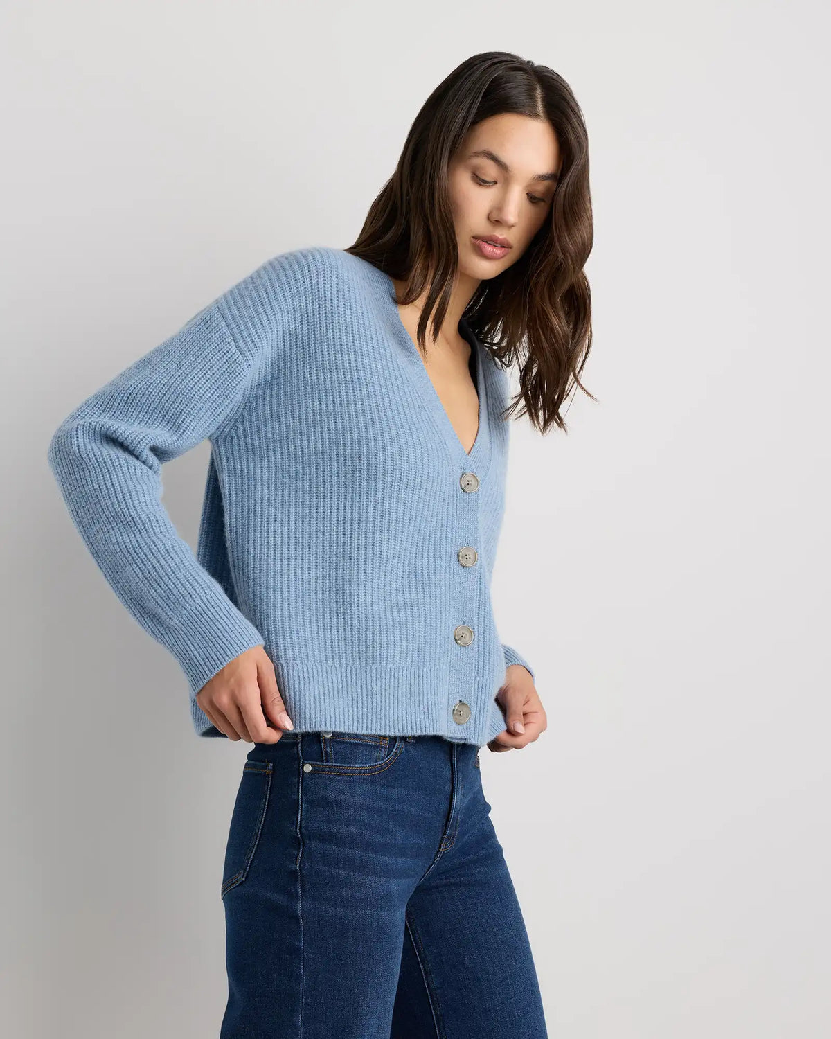 Mongolian Cashmere Fisherman Boxy Cropped Cardigan Sweater