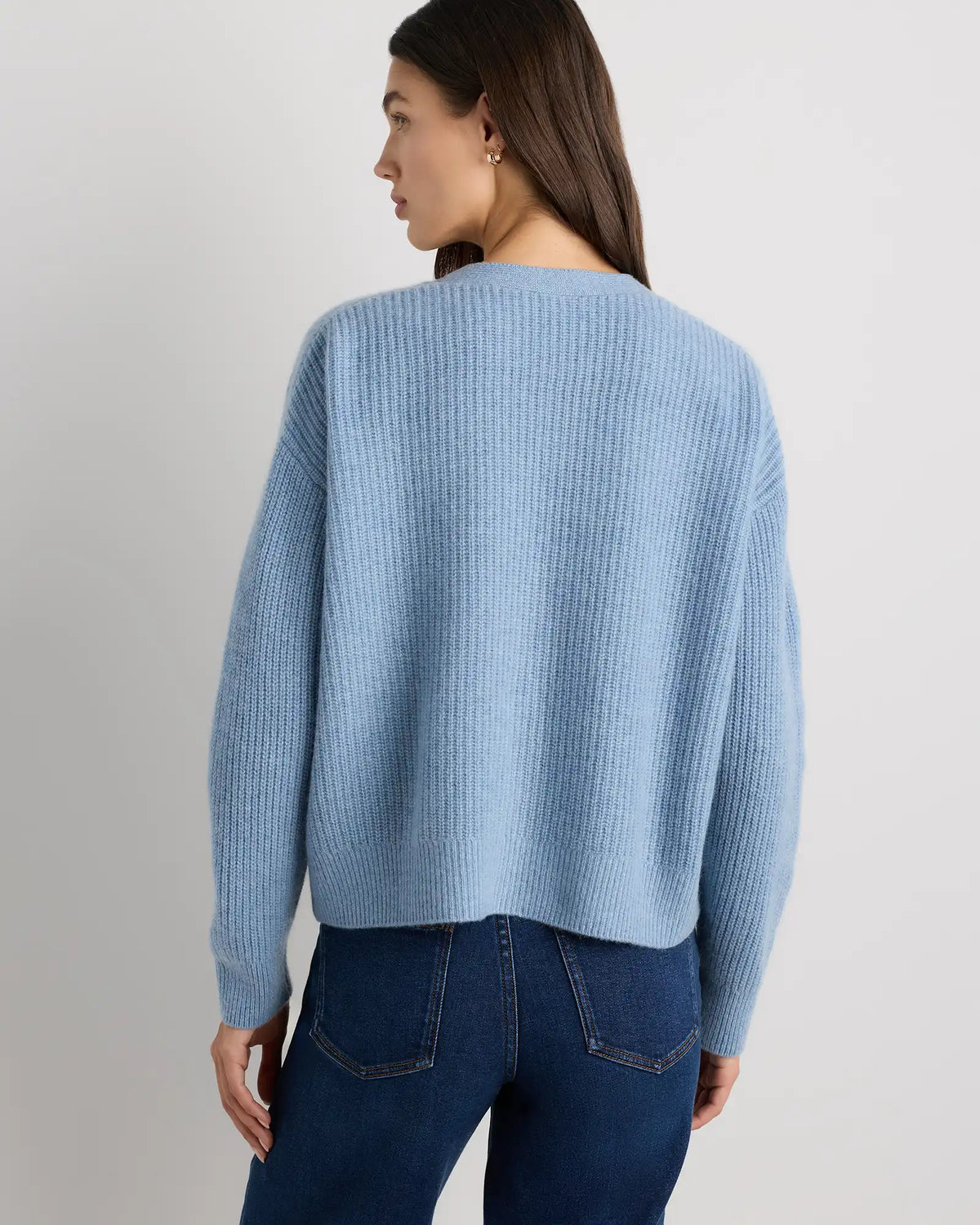 Mongolian Cashmere Fisherman Boxy Cropped Cardigan Sweater