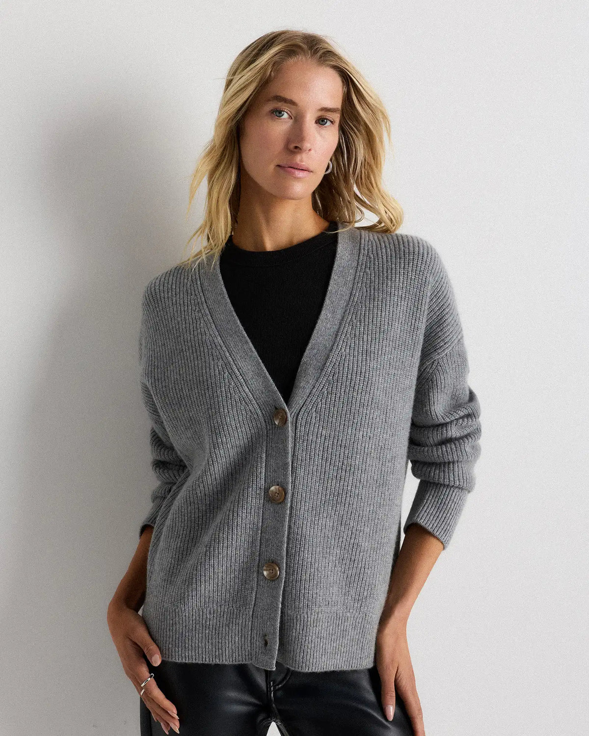 Mongolian Cashmere Fisherman Boxy Cropped Cardigan Sweater
