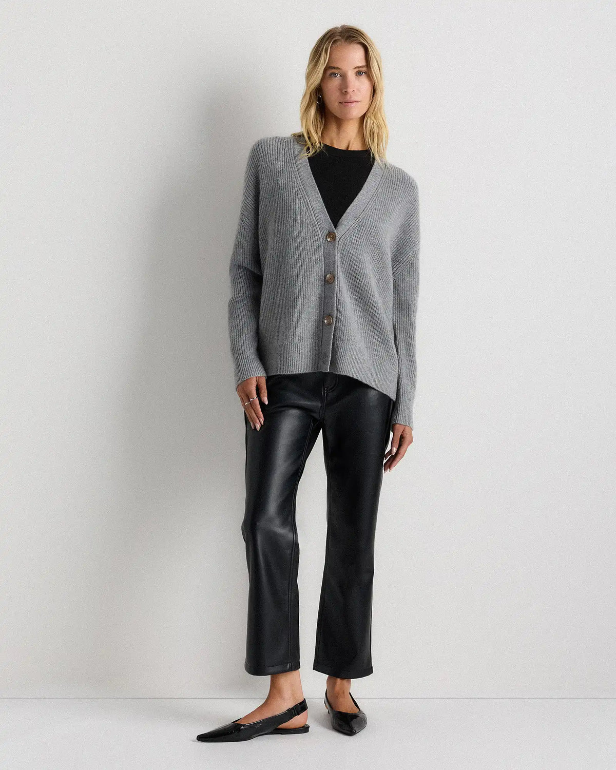 Mongolian Cashmere Fisherman Boxy Cropped Cardigan Sweater