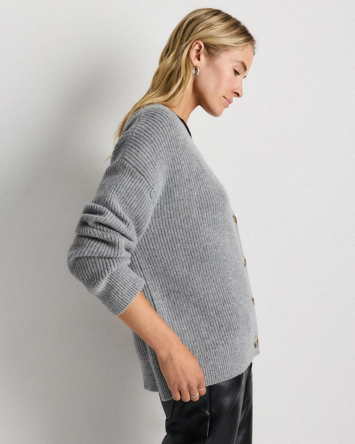 Mongolian Cashmere Fisherman Boxy Cropped Cardigan Sweater