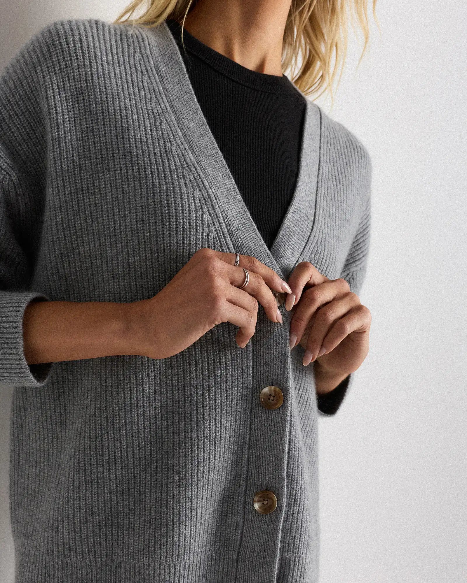 Mongolian Cashmere Fisherman Boxy Cropped Cardigan Sweater