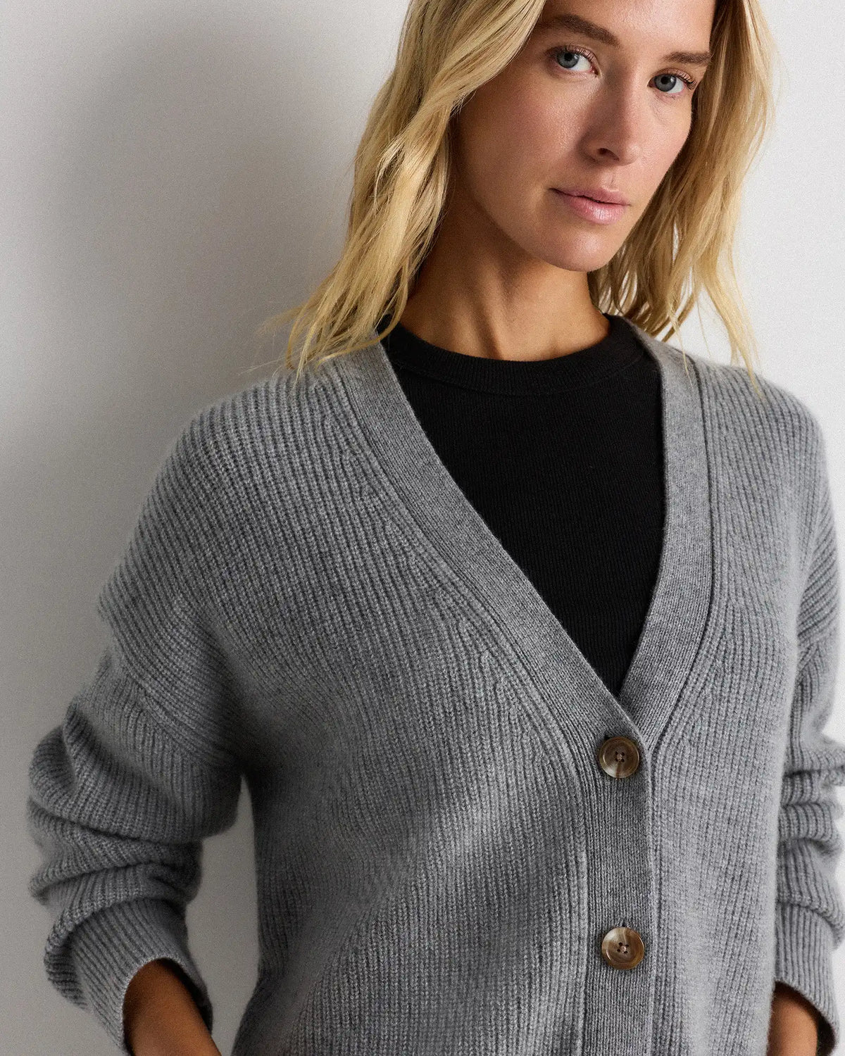 Mongolian Cashmere Fisherman Boxy Cropped Cardigan Sweater