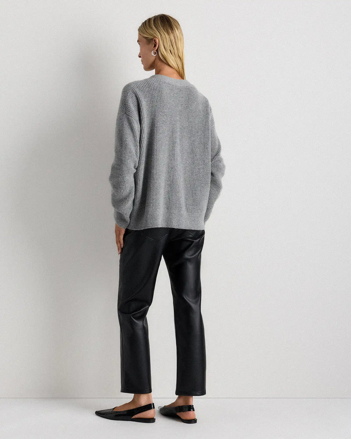 Mongolian Cashmere Fisherman Boxy Cropped Cardigan Sweater