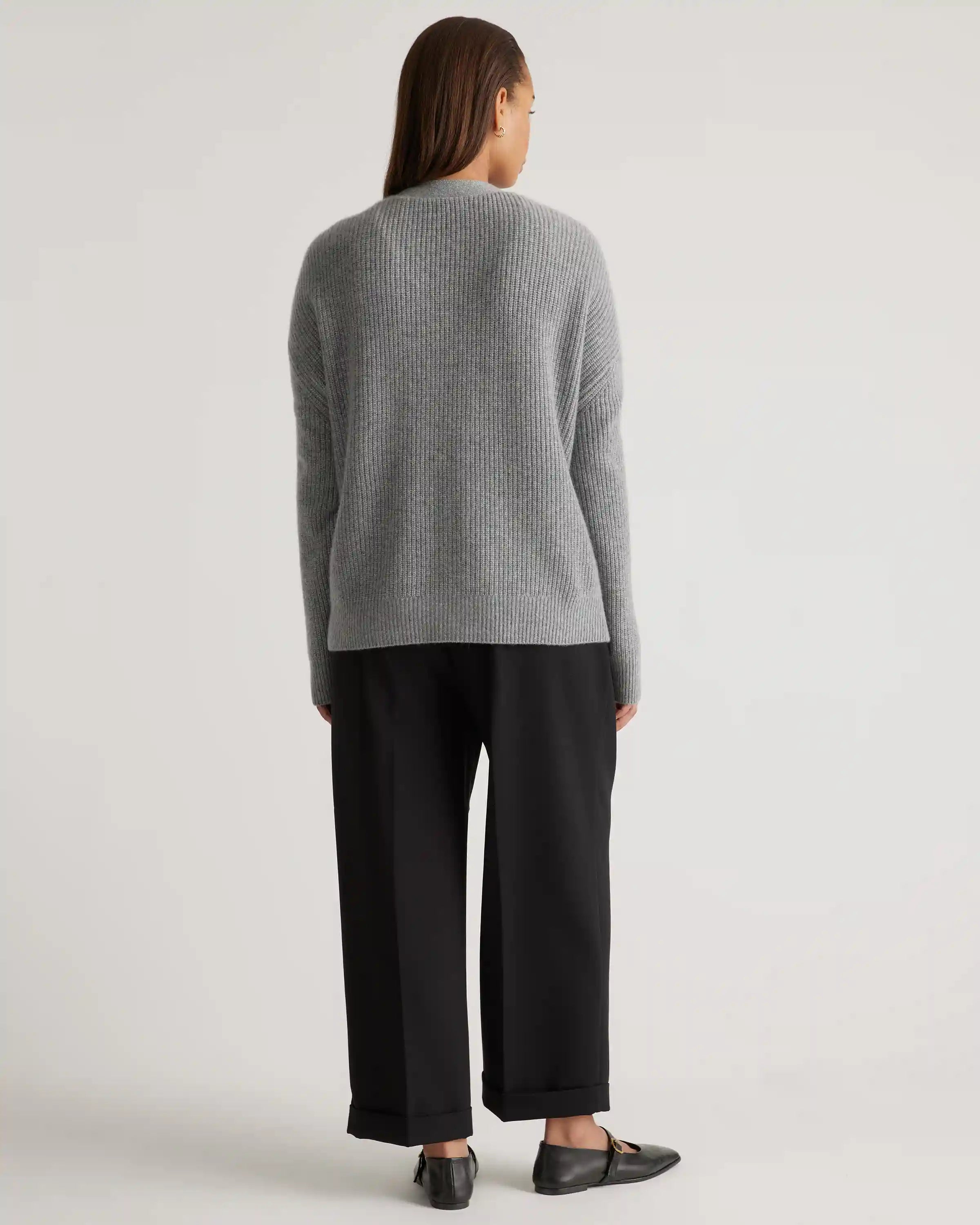 Mongolian Spring Cashmere Fisherman Boxy Cropped Cardigan Sweater