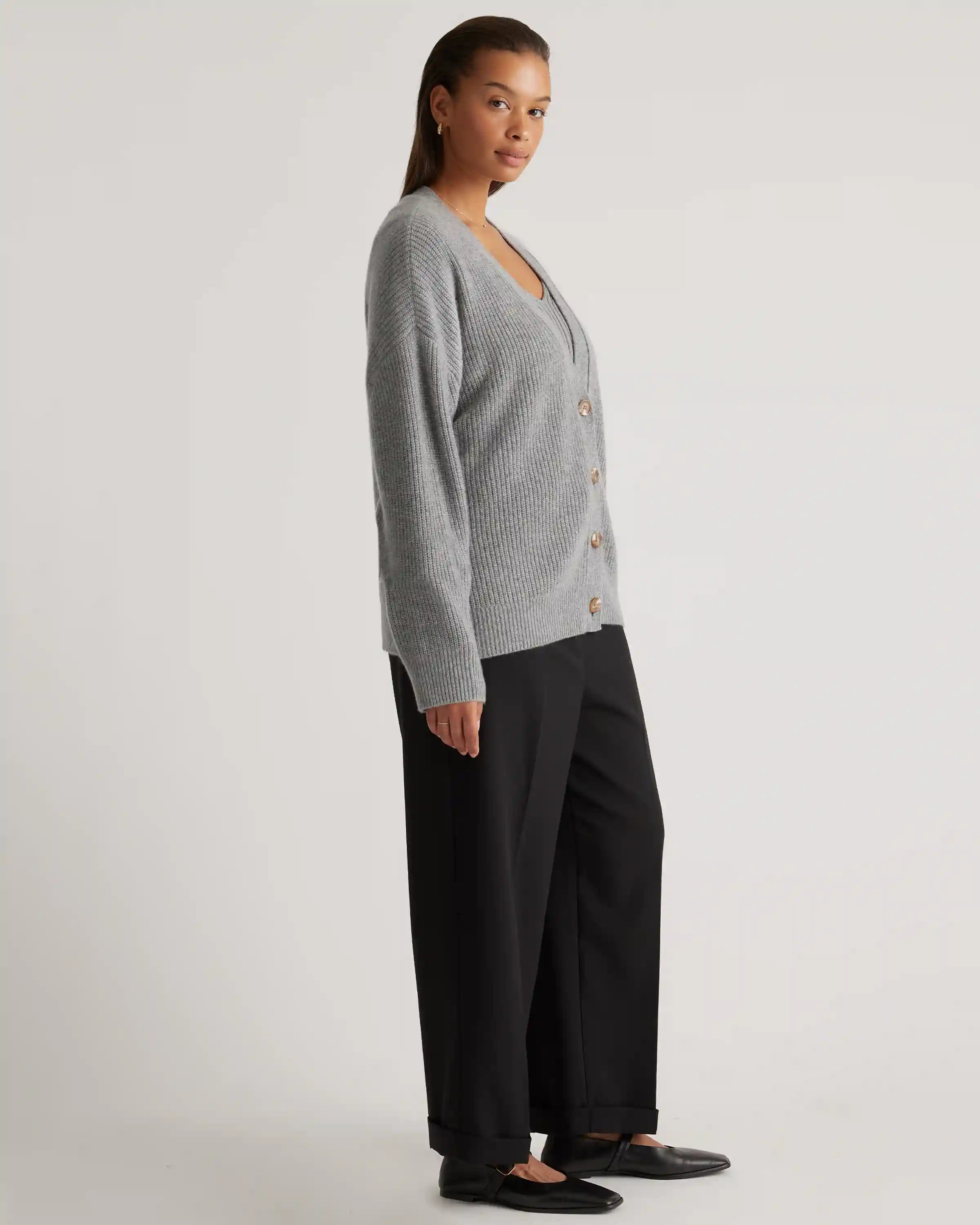 Mongolian Spring Cashmere Fisherman Boxy Cropped Cardigan Sweater