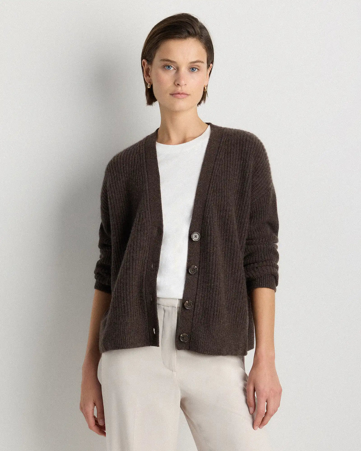 Mongolian Cashmere Fisherman Boxy Cropped Cardigan Sweater