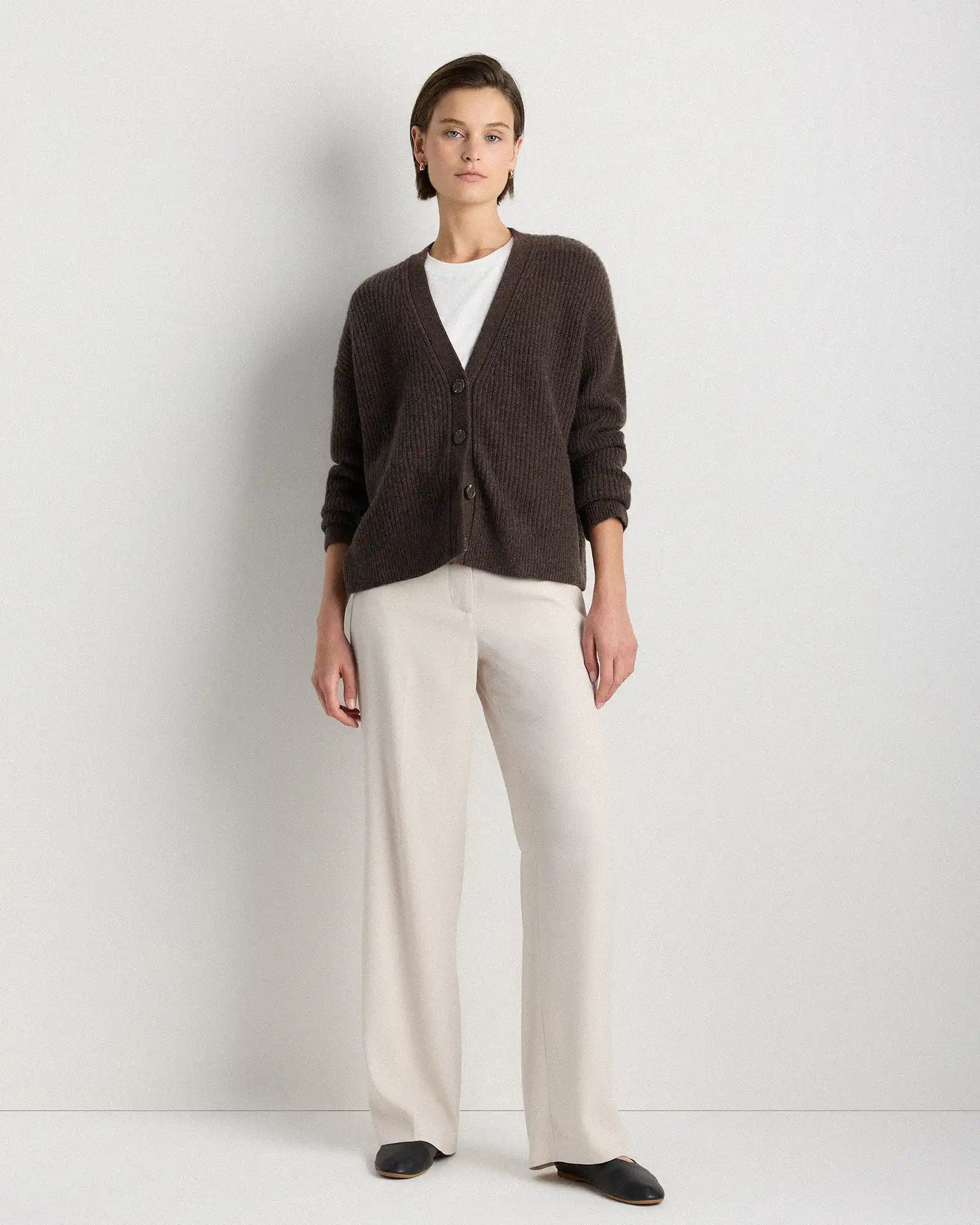 Mongolian Cashmere Fisherman Boxy Cropped Cardigan Sweater