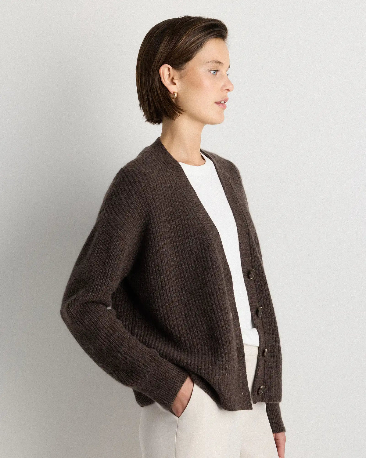 Mongolian Cashmere Fisherman Boxy Cropped Cardigan Sweater
