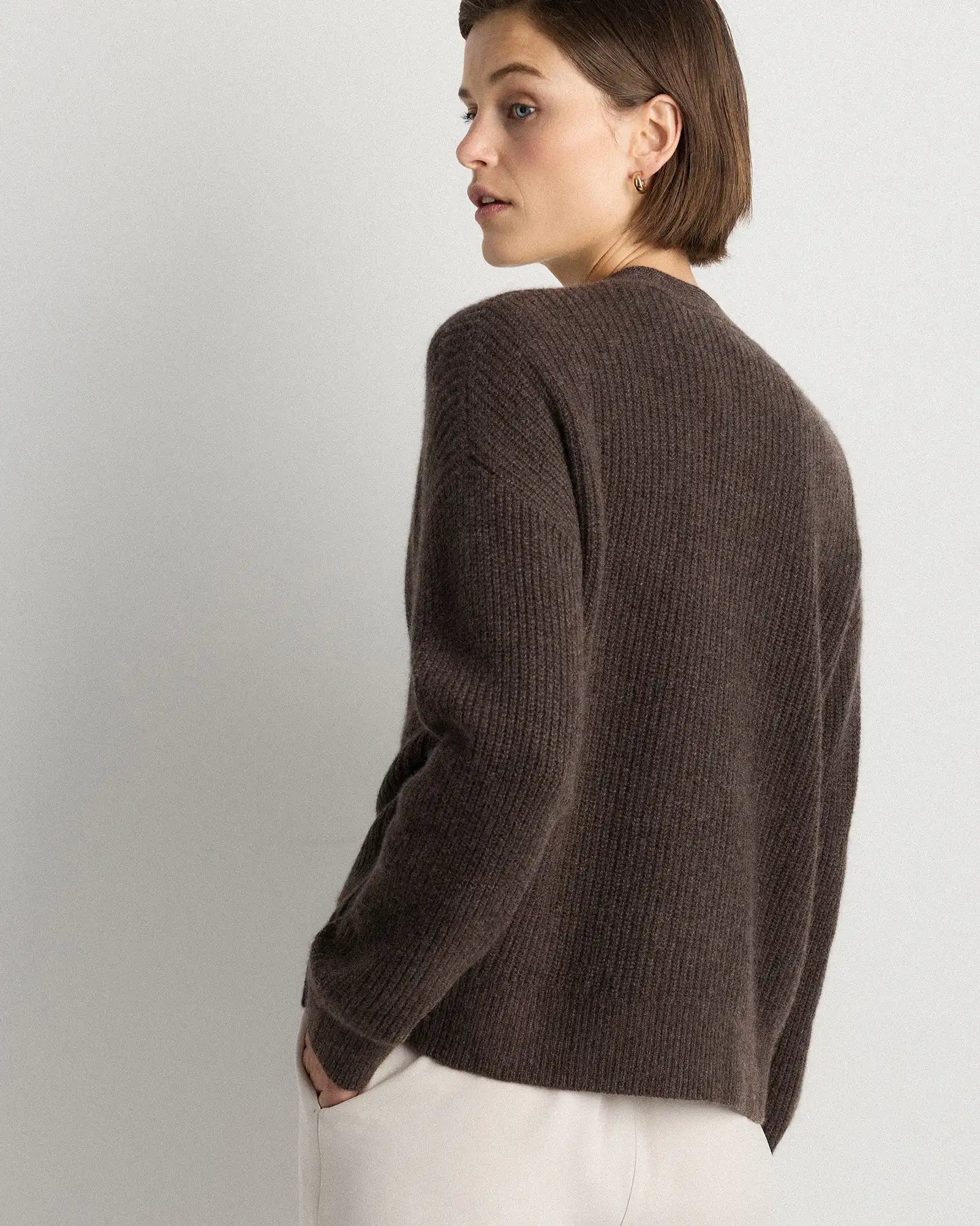 Mongolian Cashmere Fisherman Boxy Cropped Cardigan Sweater