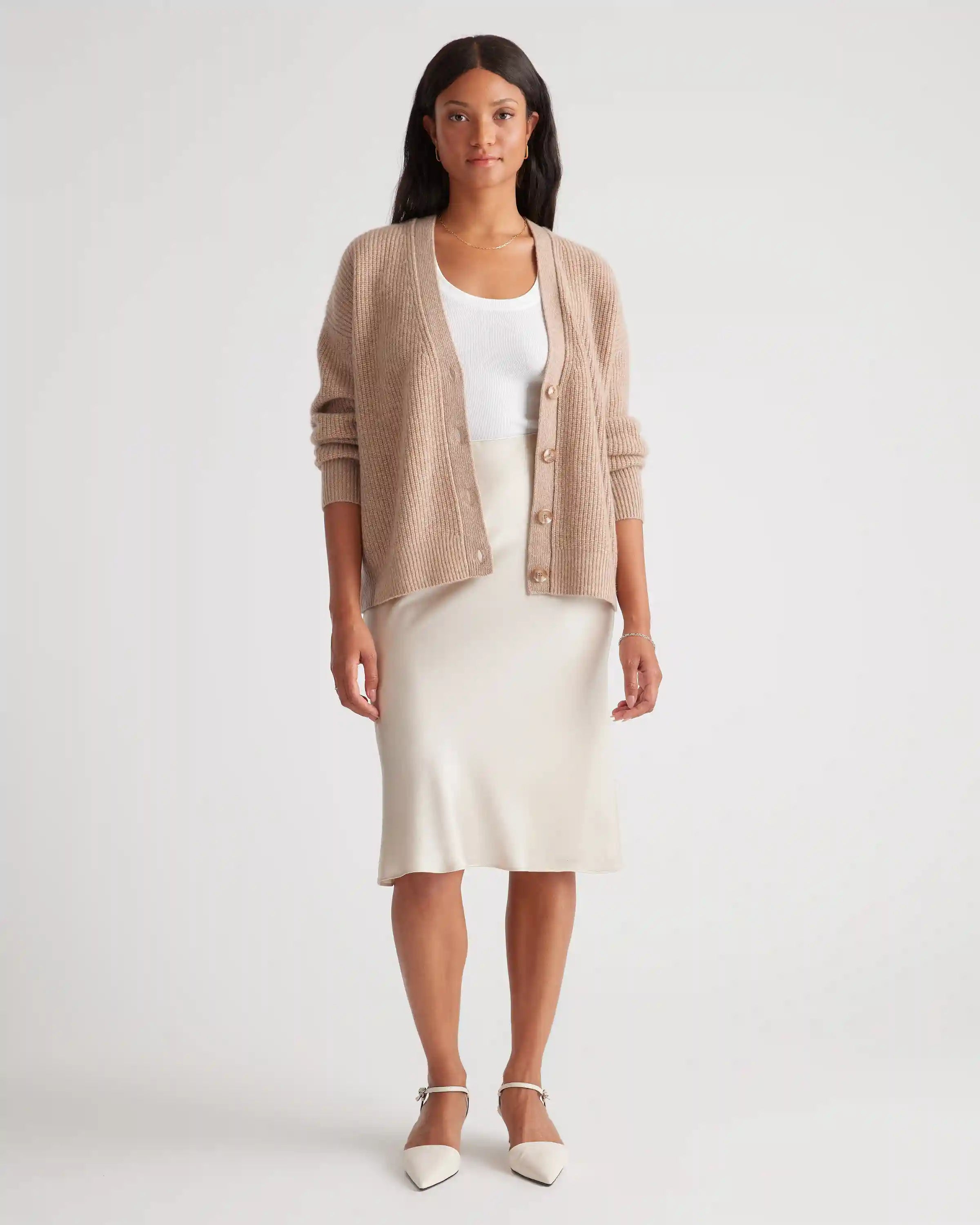 Mongolian Spring Cashmere Fisherman Boxy Cropped Cardigan Sweater