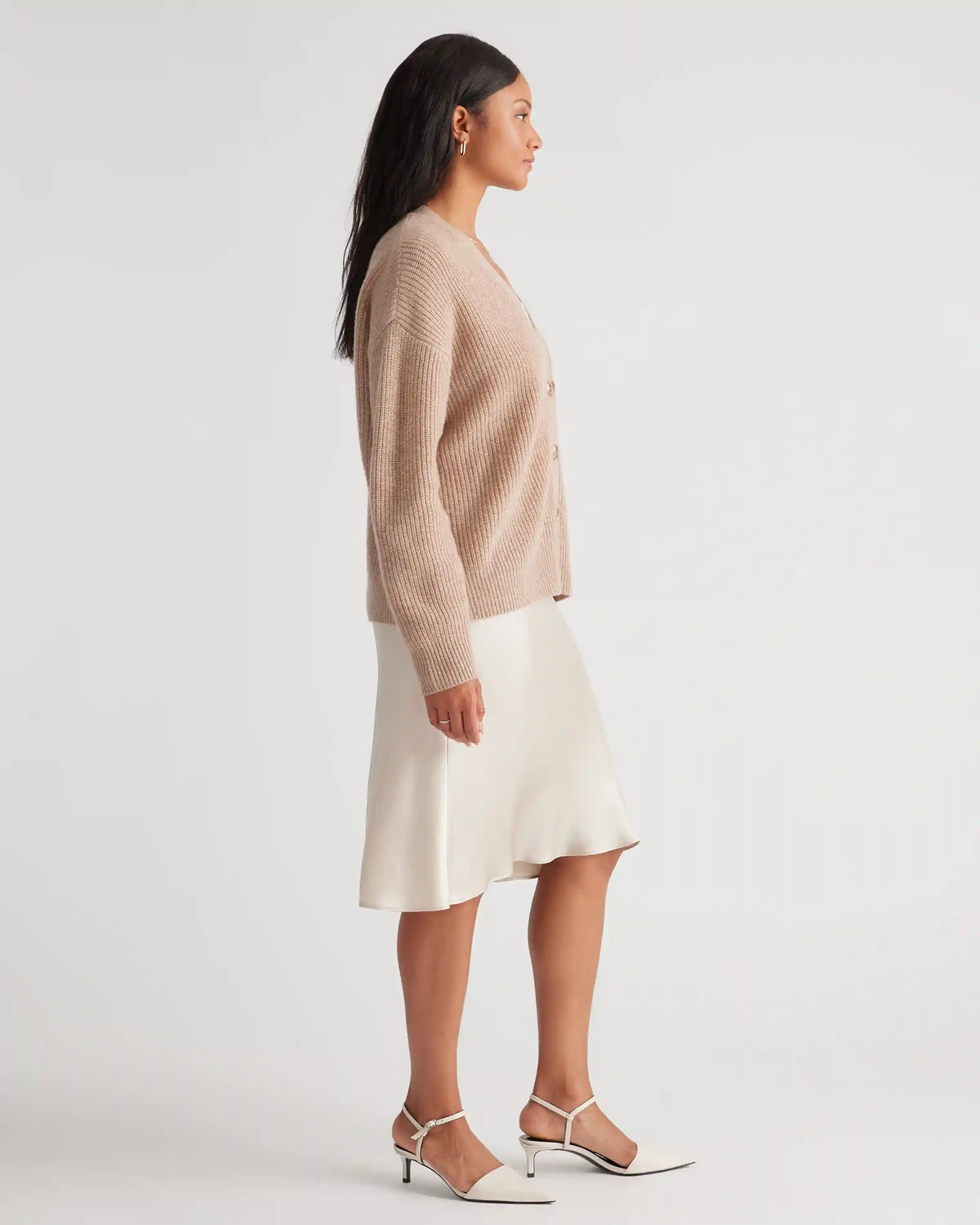Mongolian Spring Cashmere Fisherman Boxy Cropped Cardigan Sweater