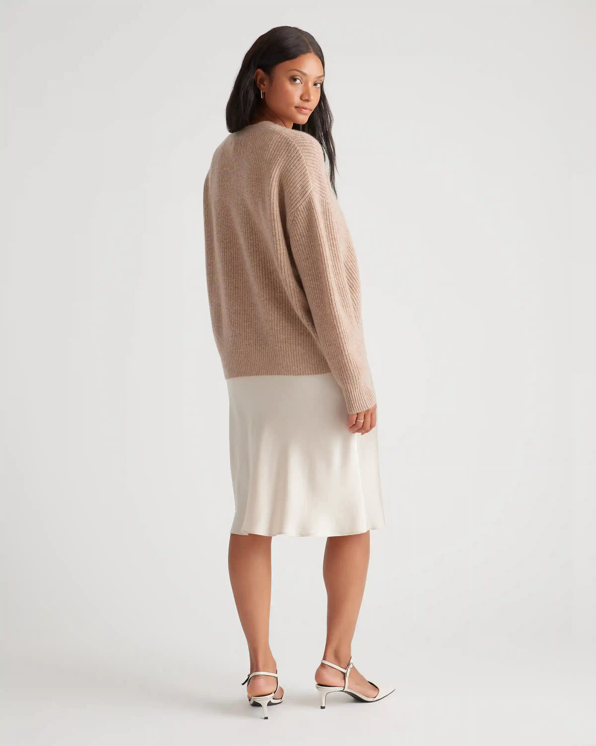 Mongolian Spring Cashmere Fisherman Boxy Cropped Cardigan Sweater
